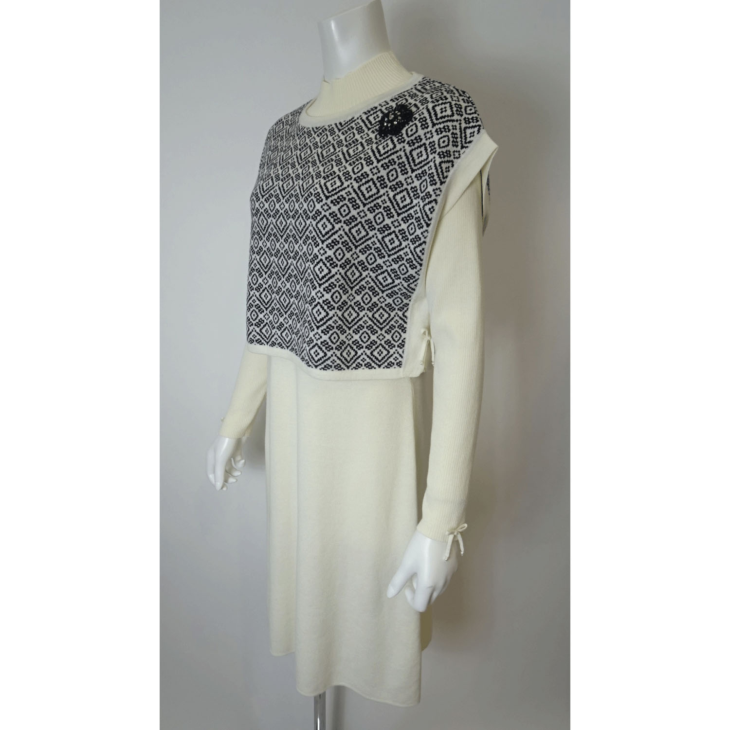 【Inata Live】Super Beauty ジャガード編みニットベスト×ニットOP アンサンブルワンピース - 画像11