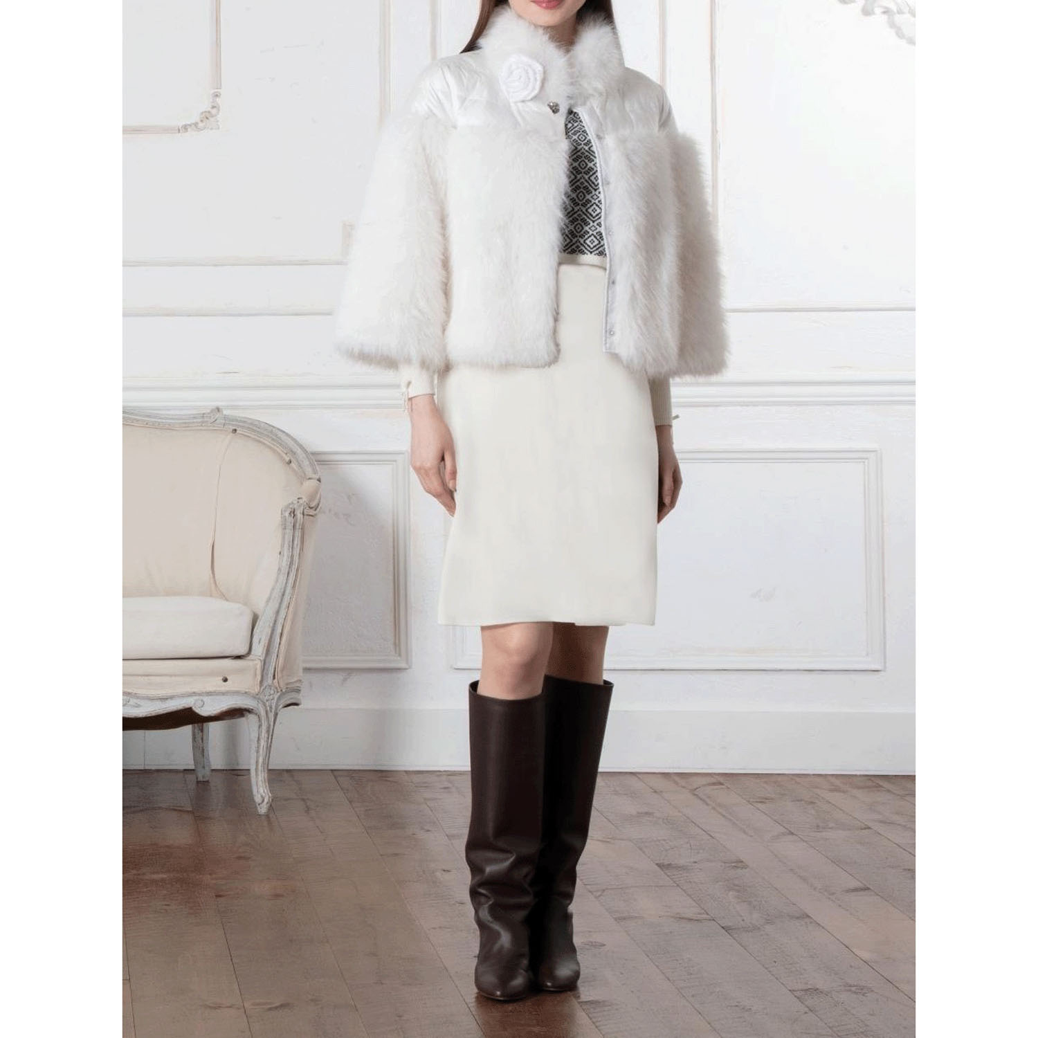 【Inata Live】Super Beauty ジャガード編みニットベスト×ニットOP アンサンブルワンピース - 画像8