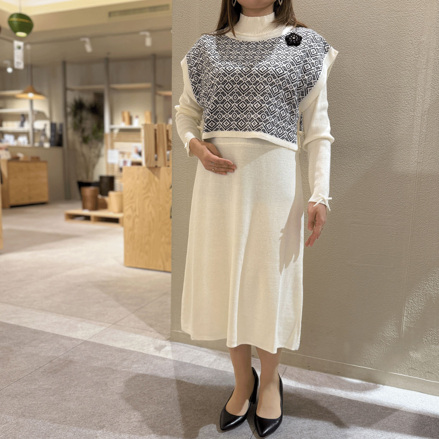 【Inata Live】Super Beauty ジャガード編みニットベスト×ニットOP アンサンブルワンピース