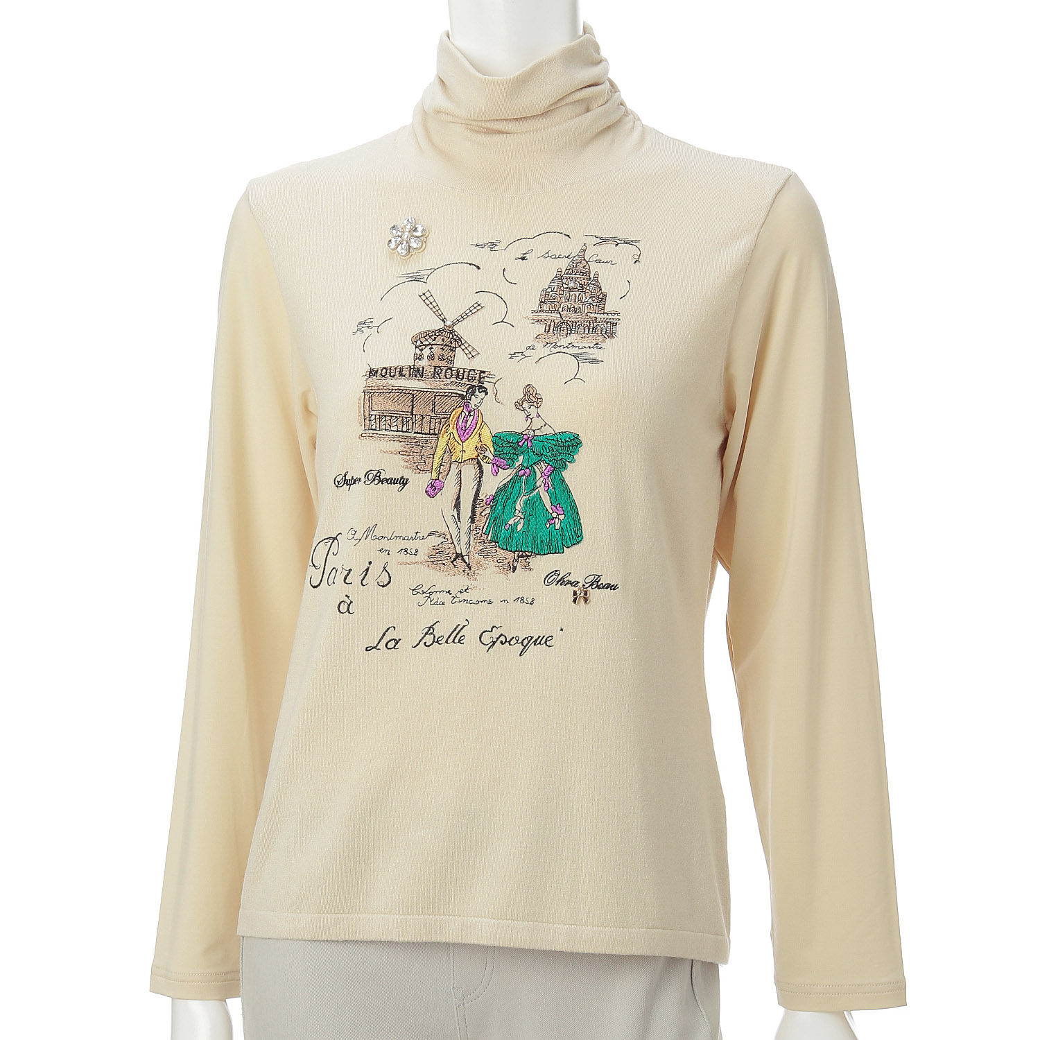 Super Beauty 胸元刺しゅう入りハイネックセーター - 画像6