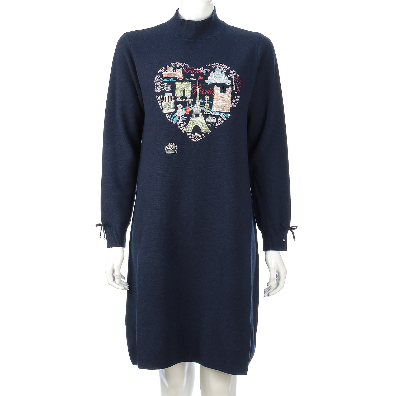 Super Beauty 胸元Paris刺しゅう入りハイネックニットワンピース - 画像11