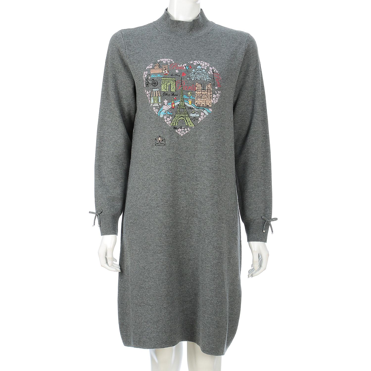 Super Beauty 胸元Paris刺しゅう入りハイネックニットワンピース - 画像8