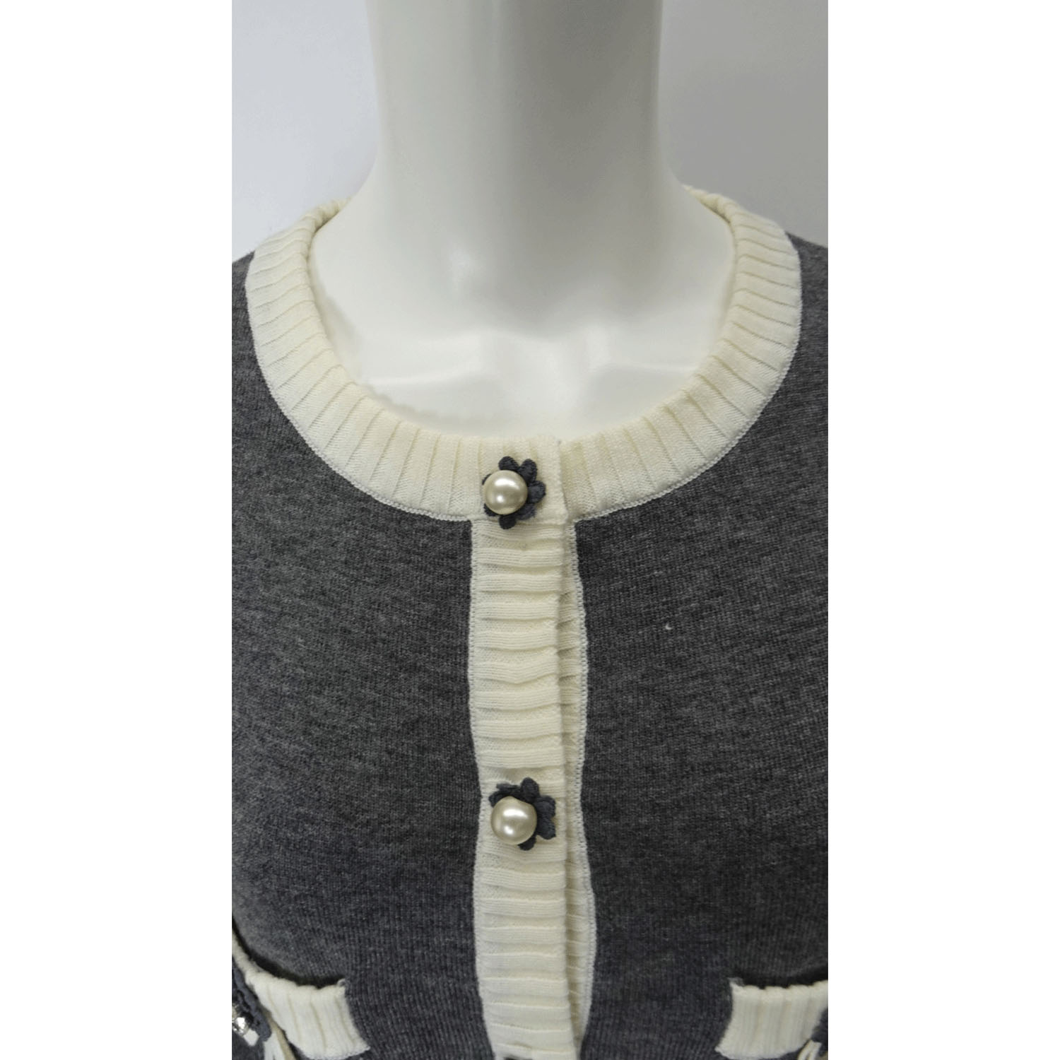 Super Beauty 配色ノーカラーニットカーディガン - 画像5