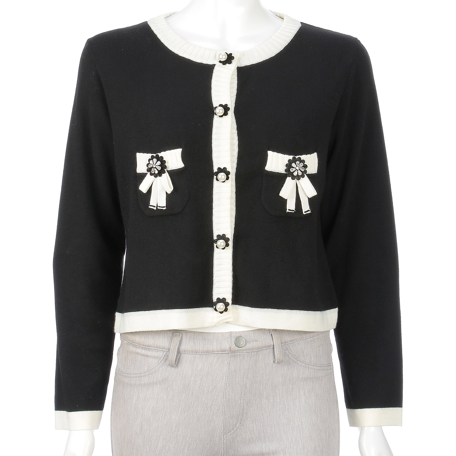 Super Beauty 配色ノーカラーニットカーディガン - 画像8