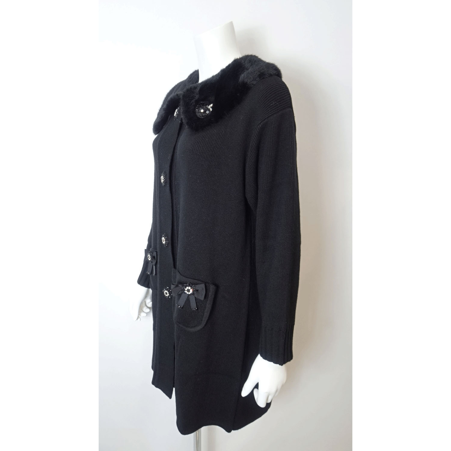 Super Beauty ファー襟ニットジャケット - 画像3