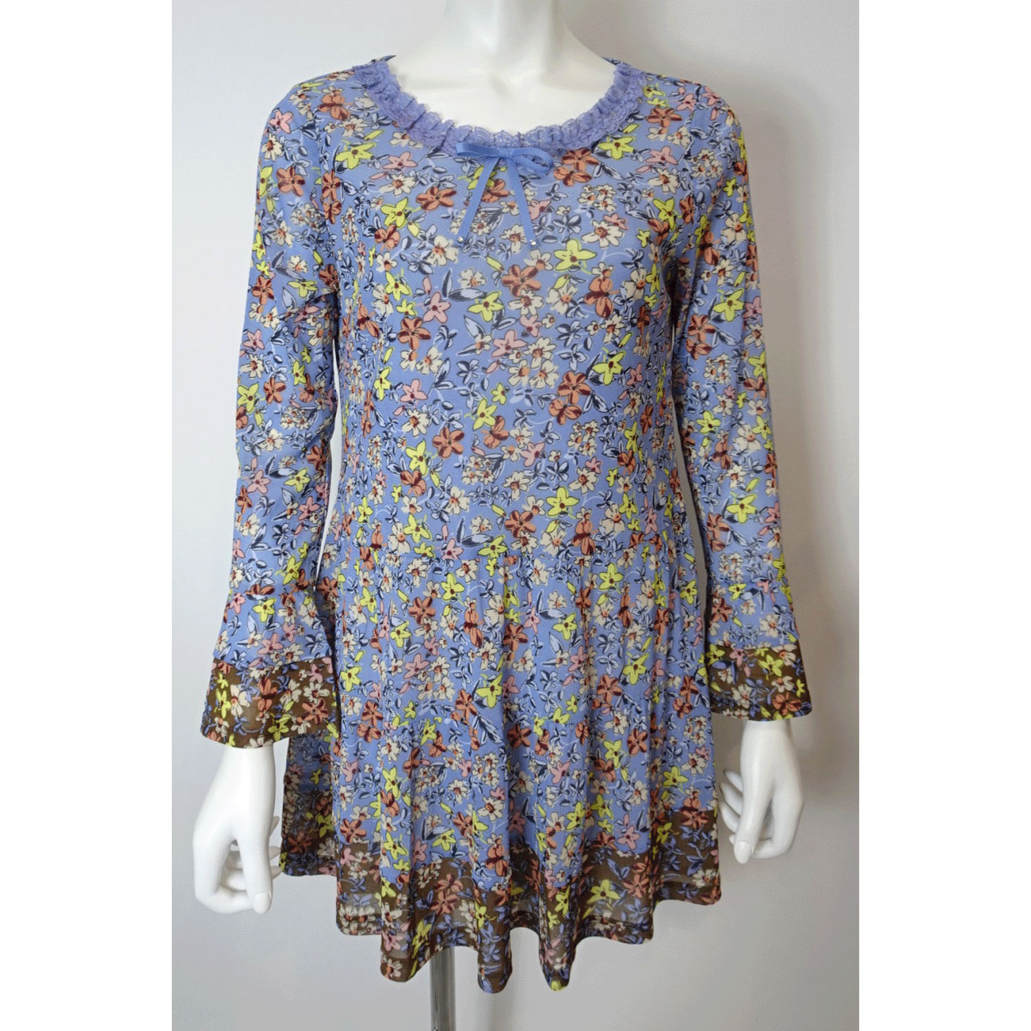 Super Beauty 小花プリントパワーネット素材チュニックカットソー