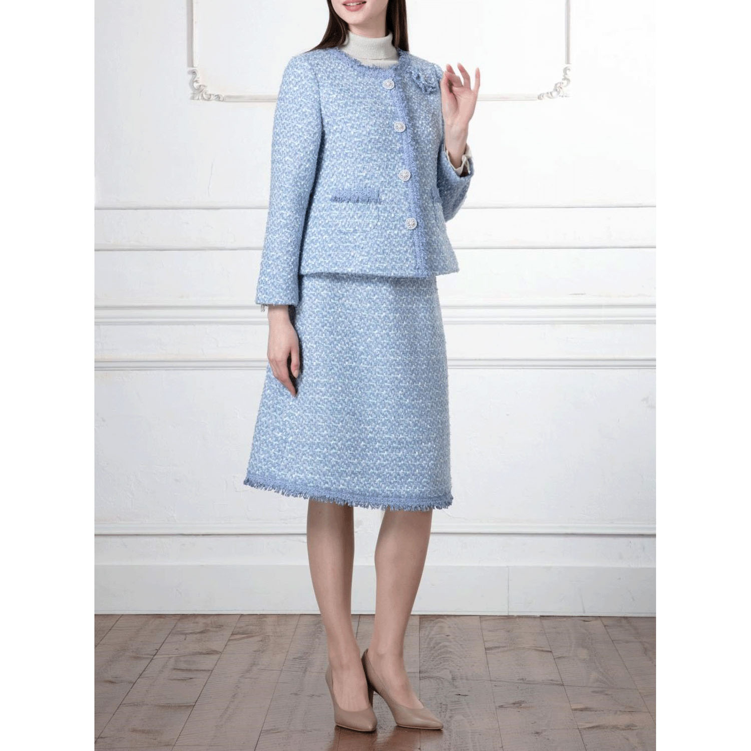 Super Beauty 裾レース使いツイード生地スカート - 画像6