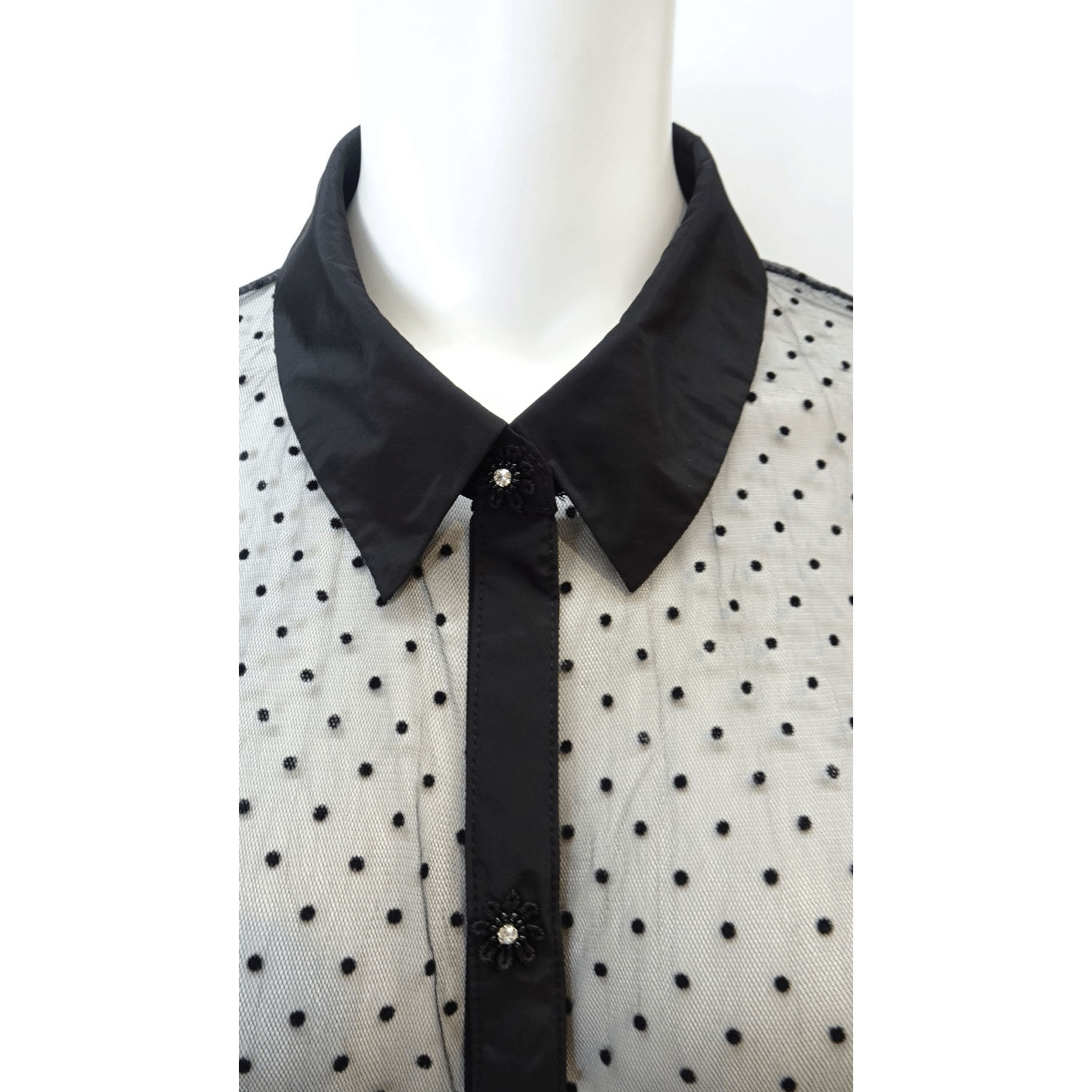 Super Beauty ドット柄チュール襟付きティアードブラウス - 画像5