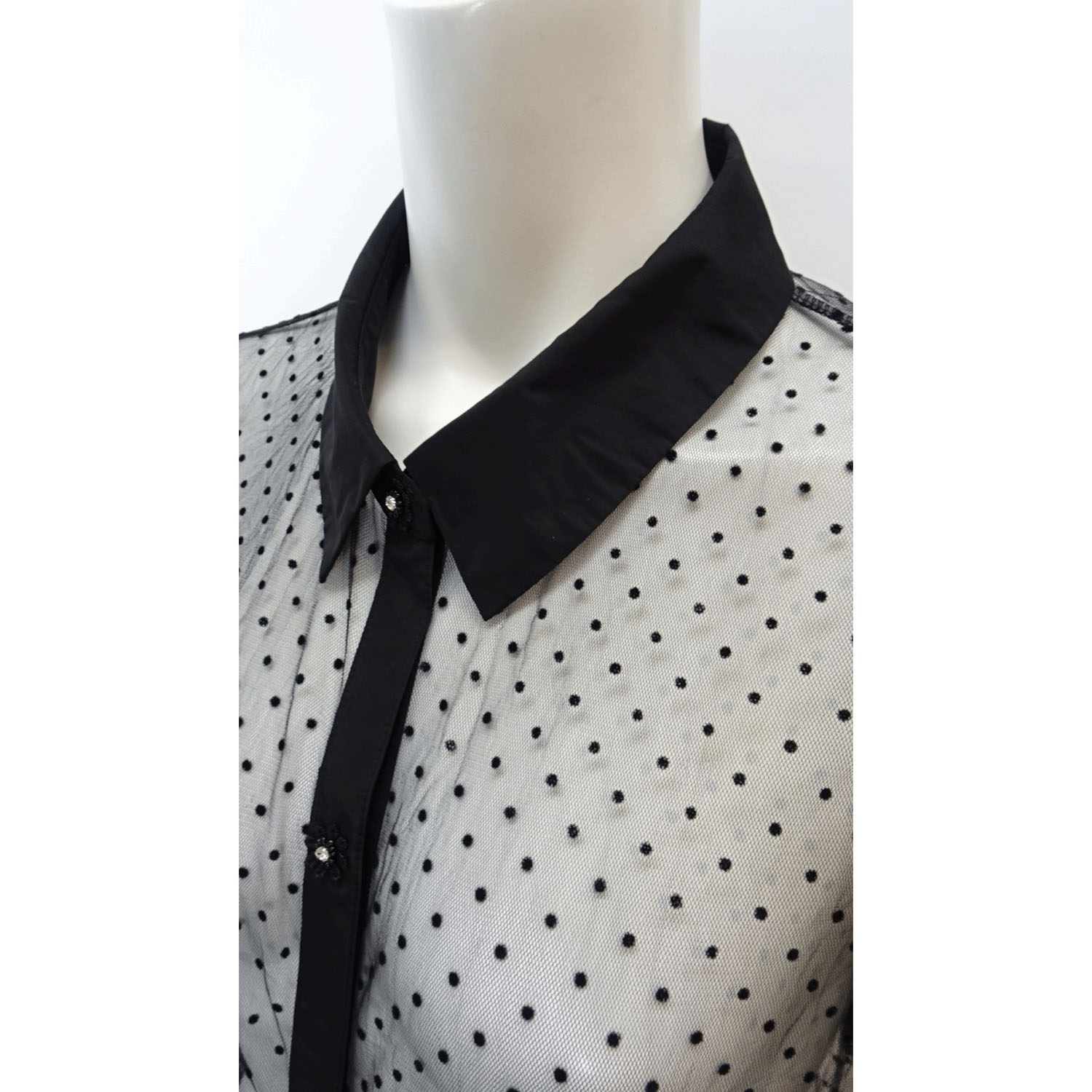 Super Beauty ドット柄チュール襟付きティアードブラウス - 画像6