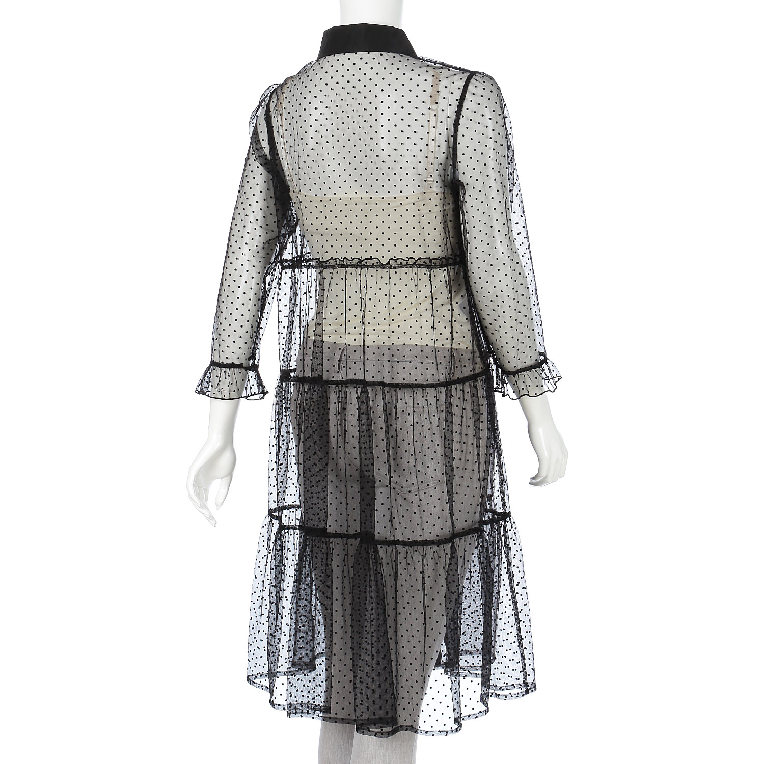 Super Beauty ドット柄チュール襟付きティアードブラウス - 画像10