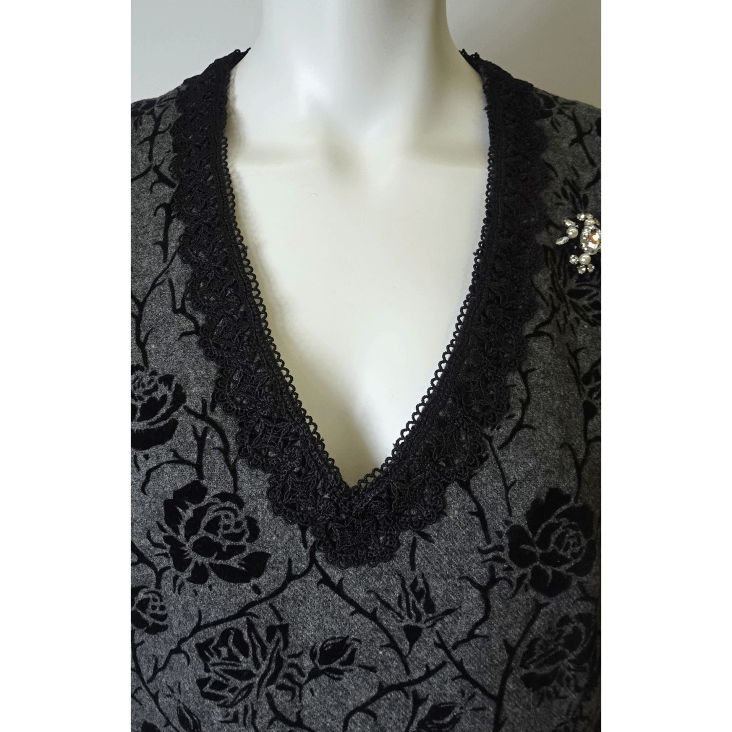 Super Beauty Vネックフロッキープリント切替ワンピース - 画像5