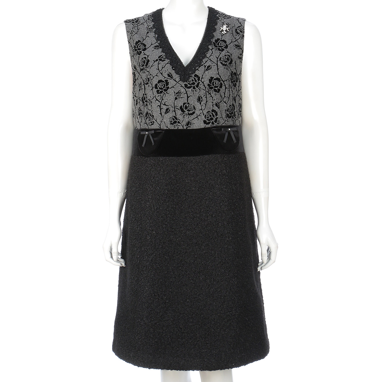 Super Beauty Vネックフロッキープリント切替ワンピース - 画像9