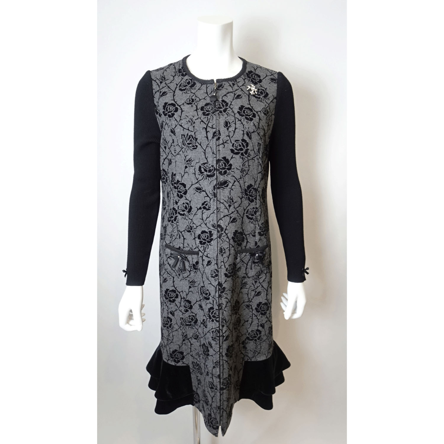 Super Beauty 裾フリルフロッキプリント前あきワンピース