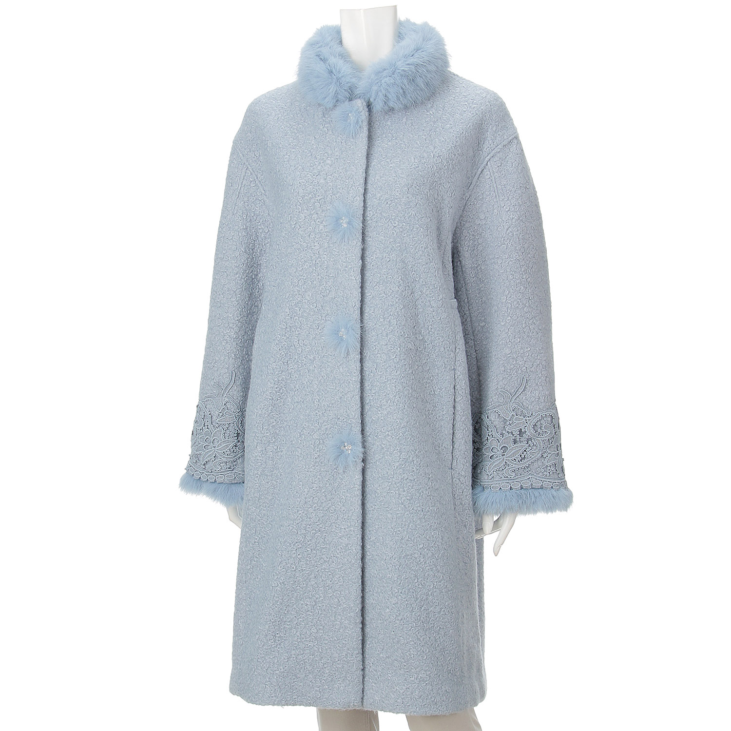 【Inata Live】Super Beauty ファー使い花モチーフ付コート - 画像12