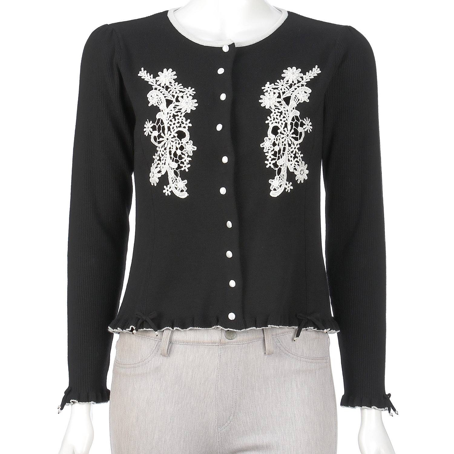 Super Beauty レースモチーフニットカーディガン - 画像3