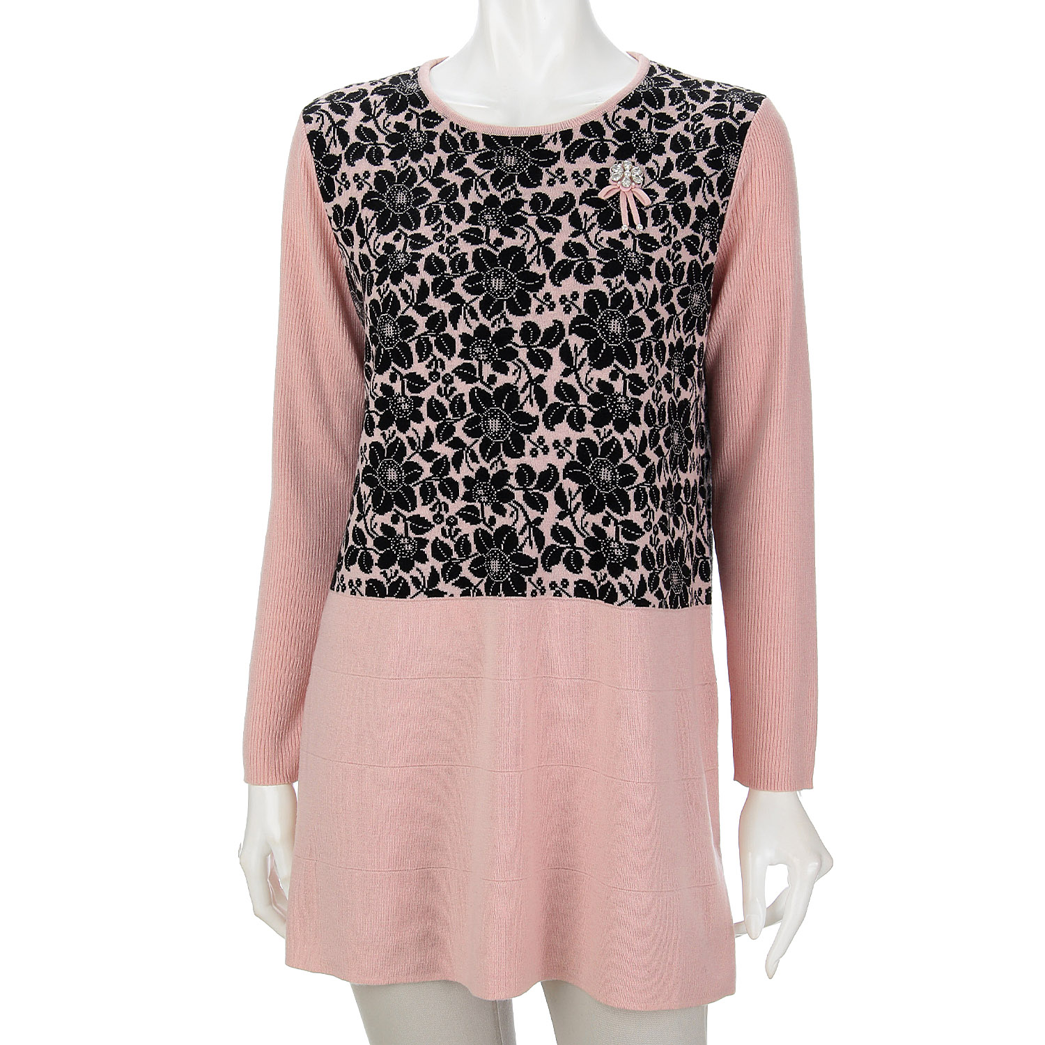 Super Beauty 花柄ジャカードニットチュニックプルオーバー - 画像7