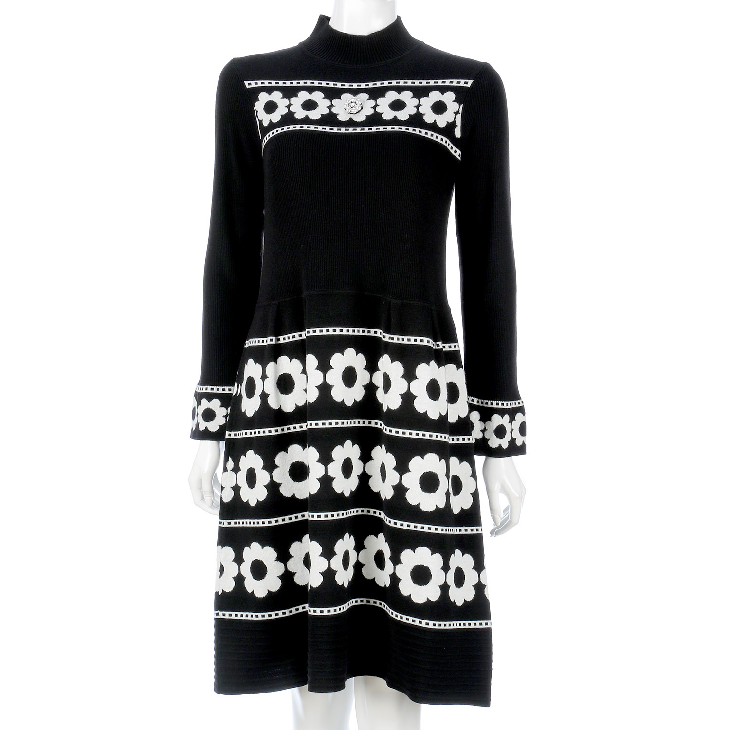 Super Beauty 花柄ジャガード編みニットワンピース - 画像4