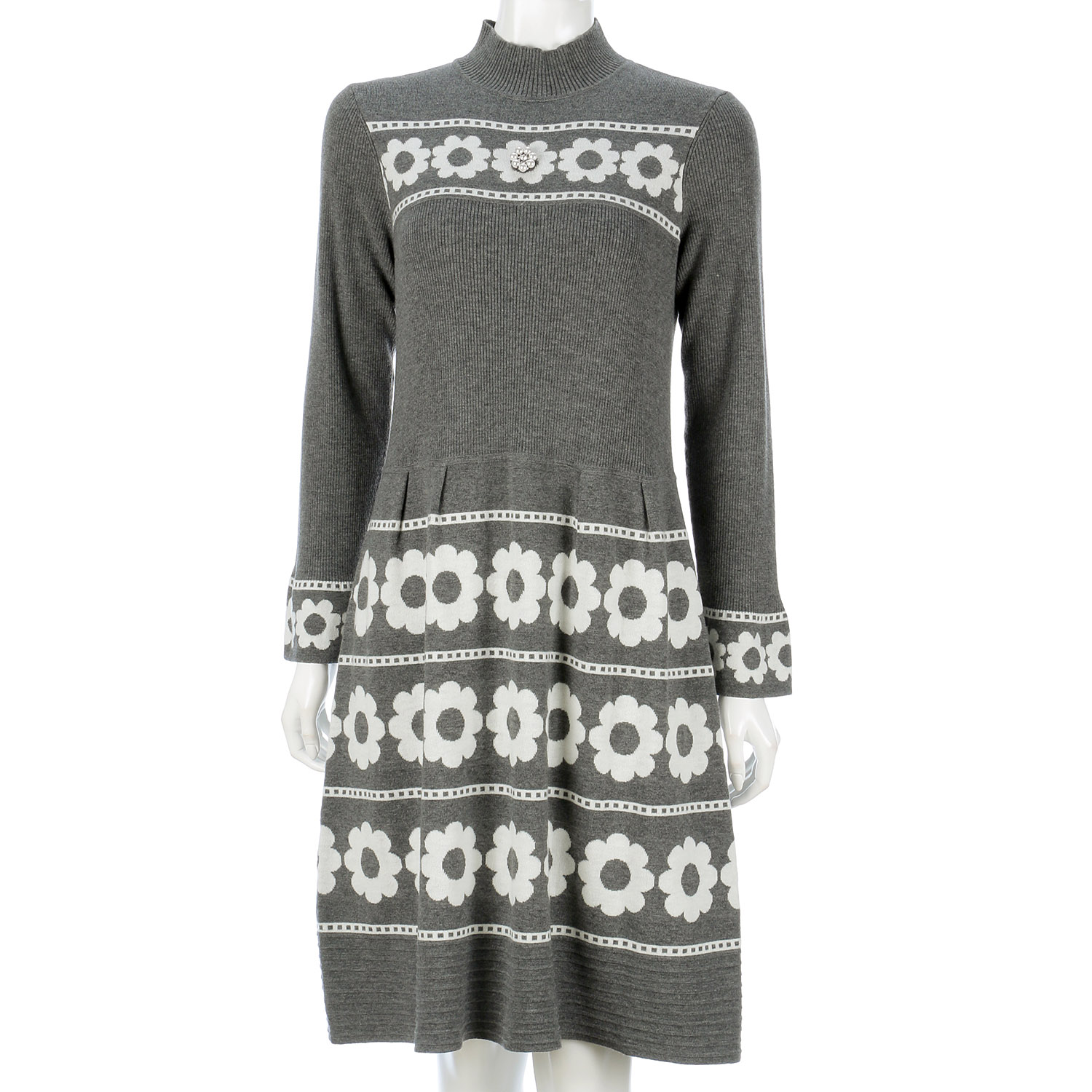 Super Beauty 花柄ジャガード編みニットワンピース