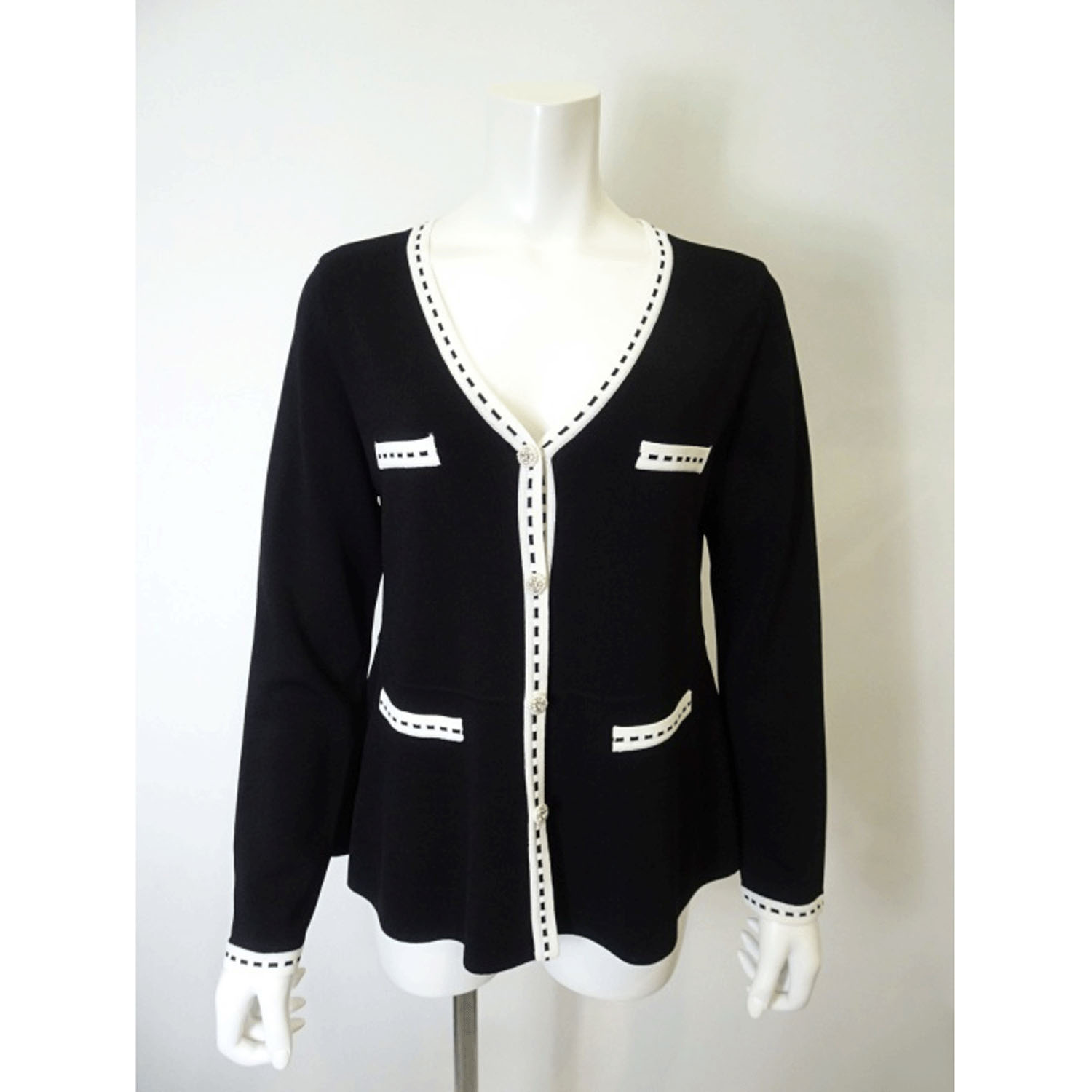 【Insta Live】Super Beauty ステッチ風トリムVネックカーディガン - 画像6