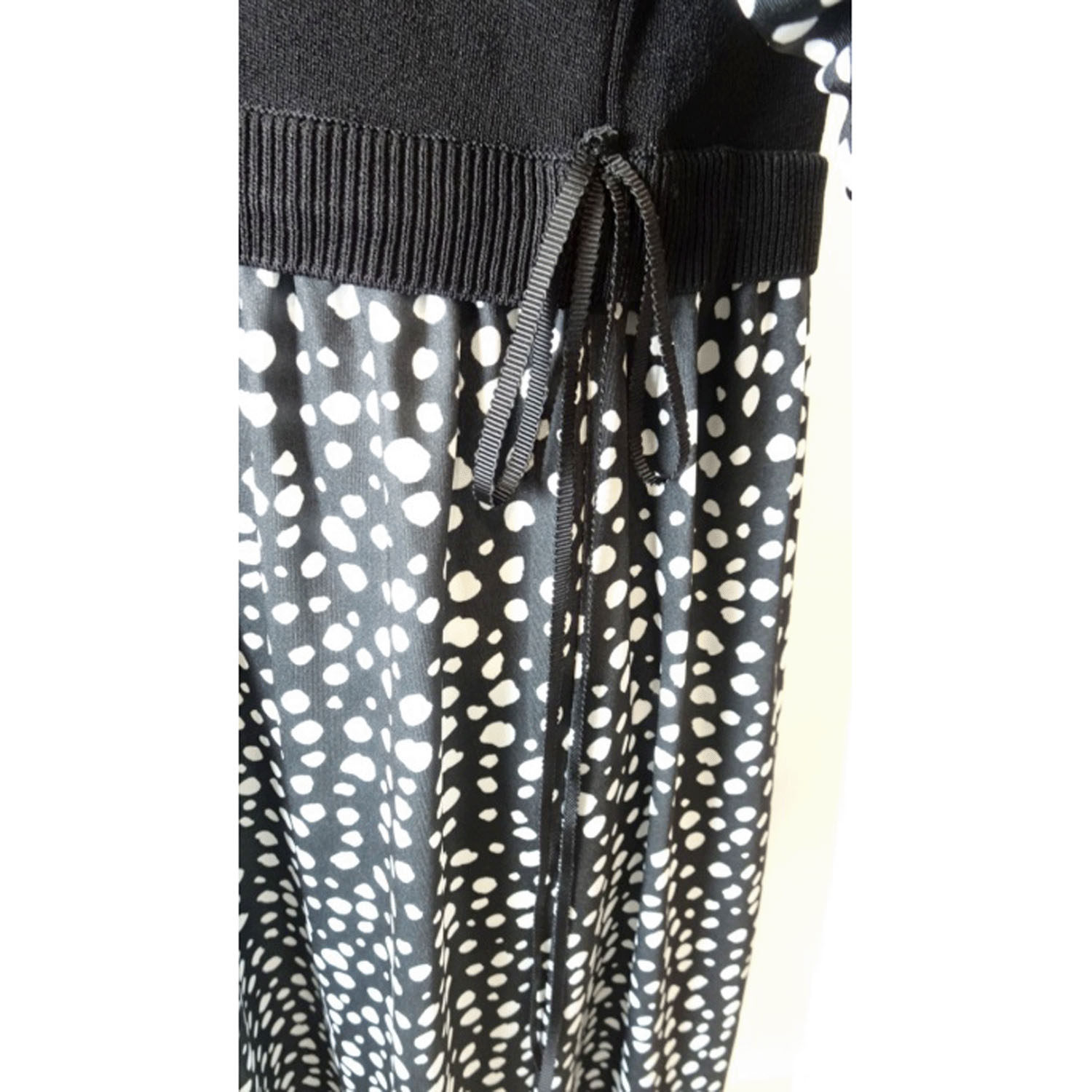 Super Beautyかぎ針花モチーフ使いニット×ドット柄切替ワンピース - 画像11