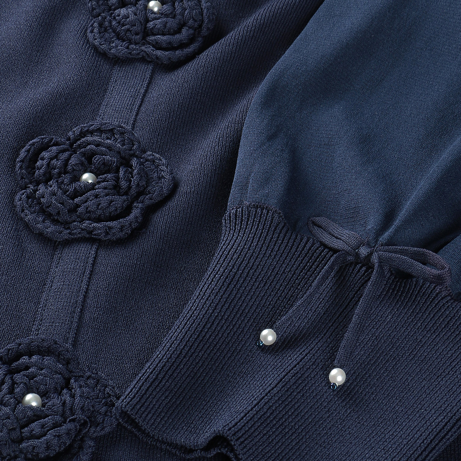 Super Beauty かぎ針花モチーフ付袖パワーネット素材セーター - 画像15