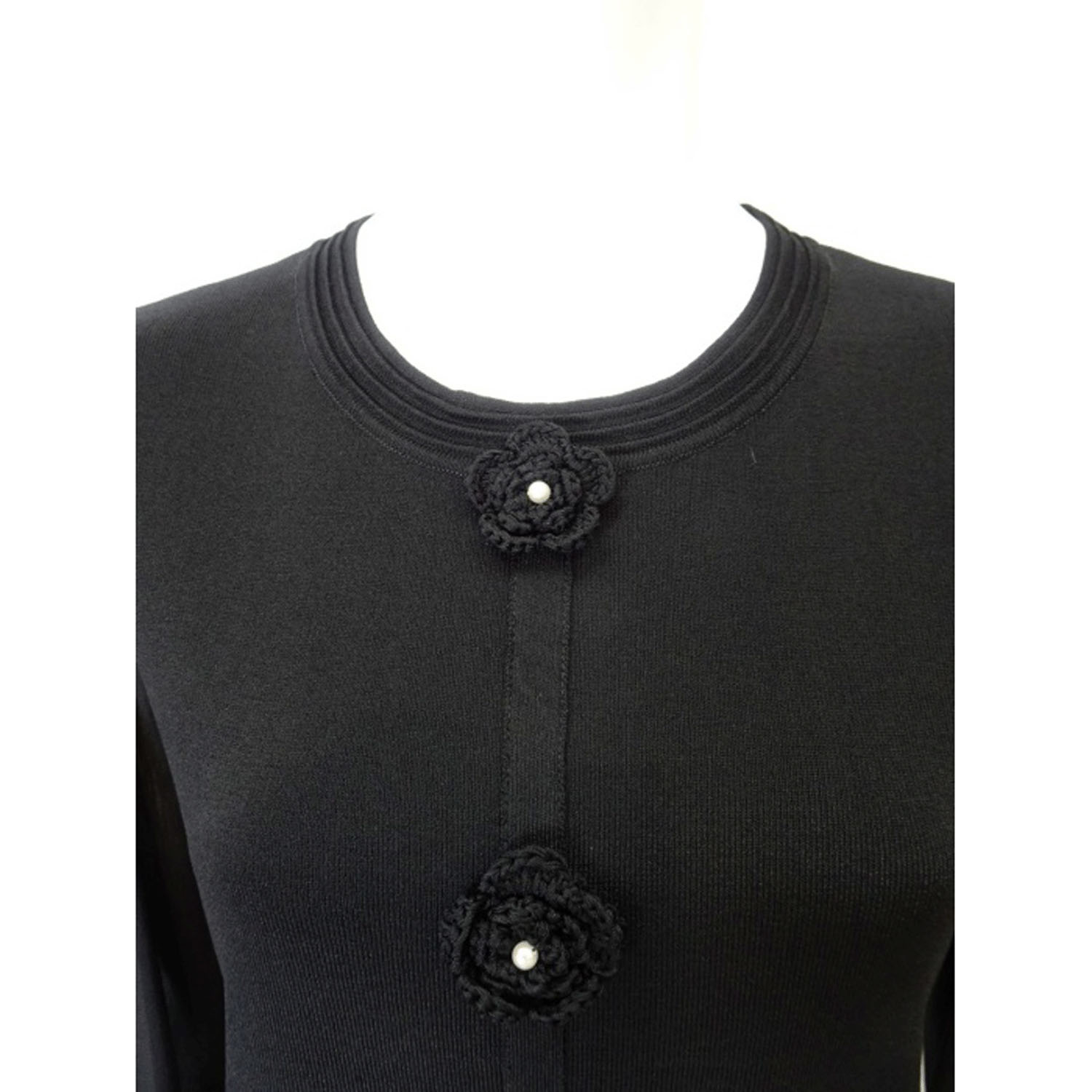 Super Beauty かぎ針花モチーフ付袖パワーネット素材セーター - 画像9