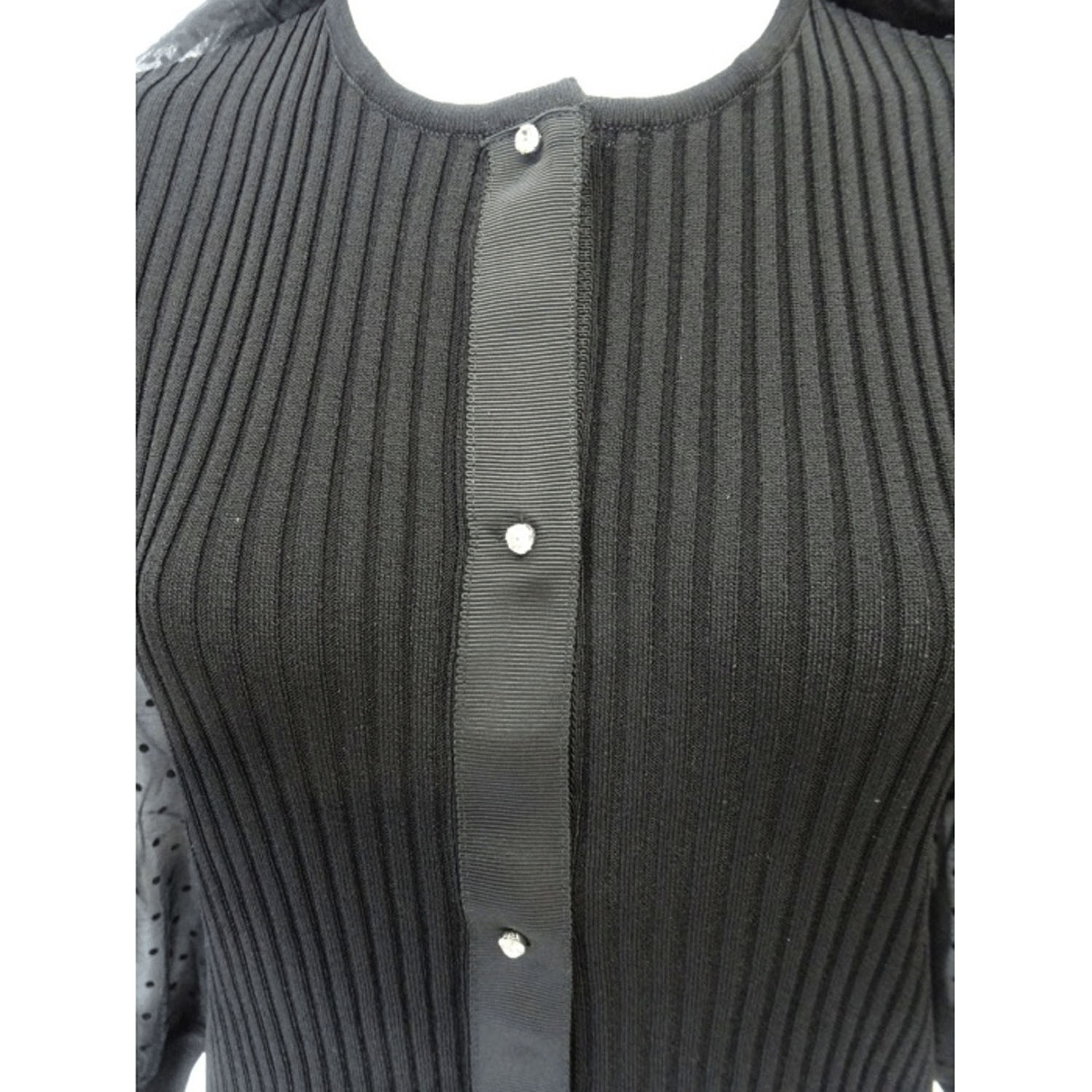 Super Beauty ドット柄袖＆衿のリブ編みニットカーディガン（衿着脱可） - 画像8