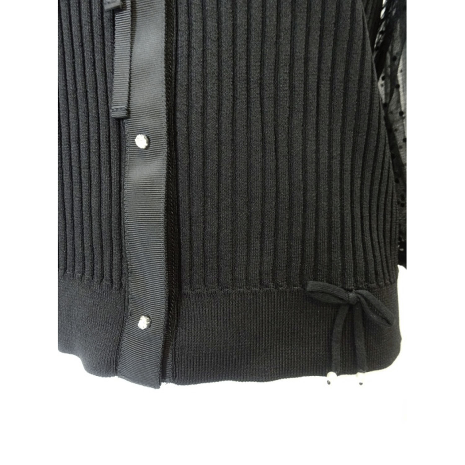 【3月中旬入荷予定】Super Beauty ドット柄袖＆衿のリブ編みニットカーディガン（衿着脱可） - 画像9