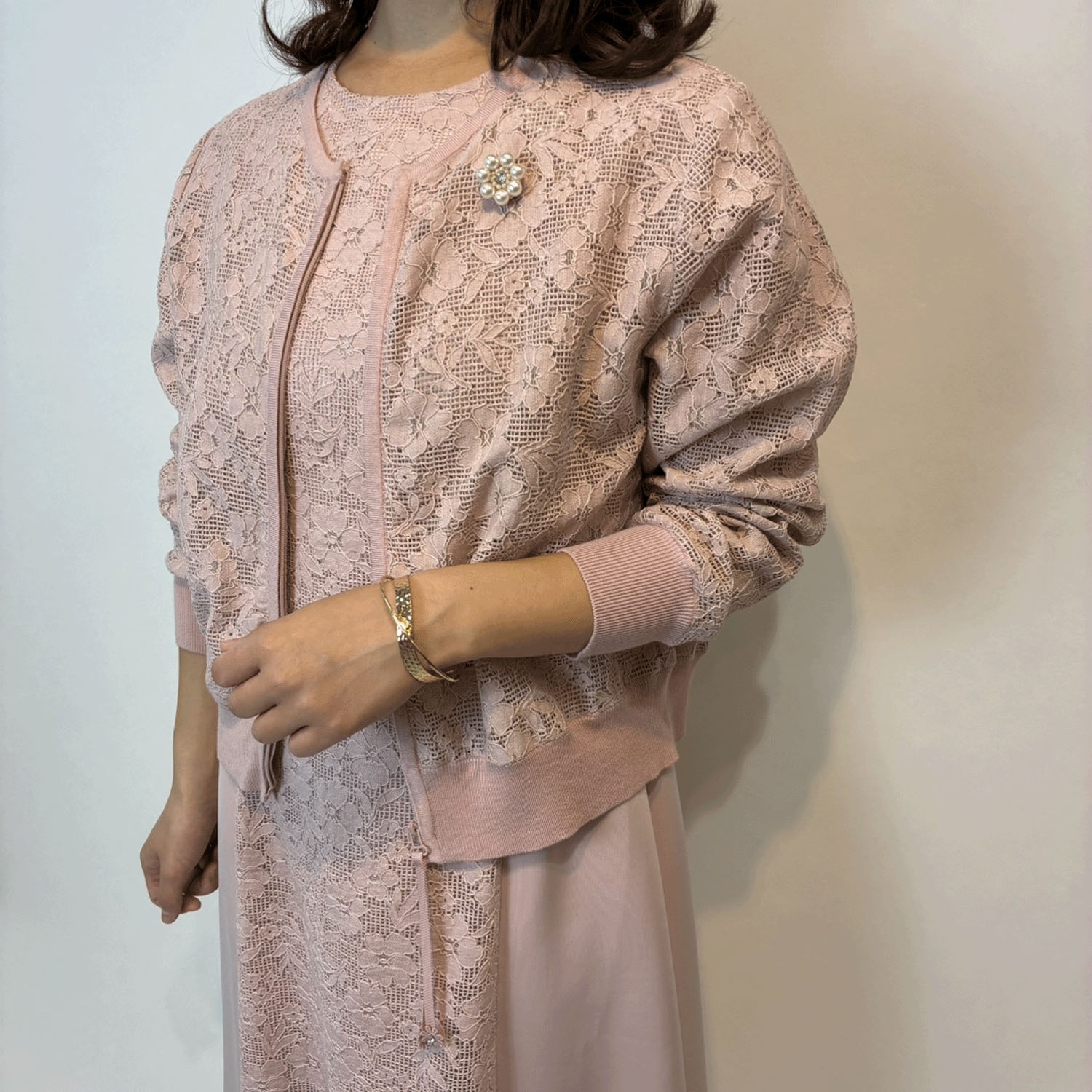 Super Beauty レース編みジップアップニットカーディガン - 画像11