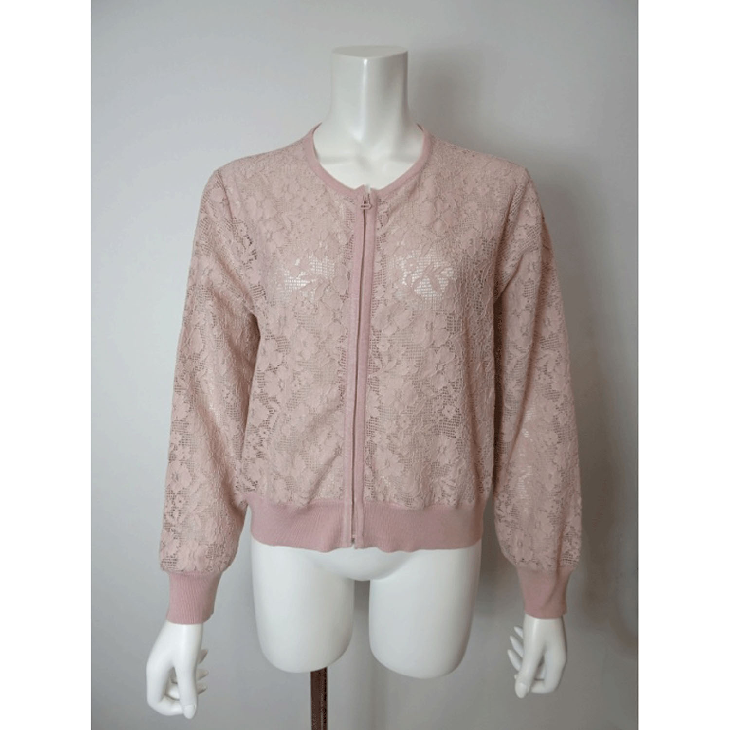 Super Beauty レース編みジップアップニットカーディガン - 画像14