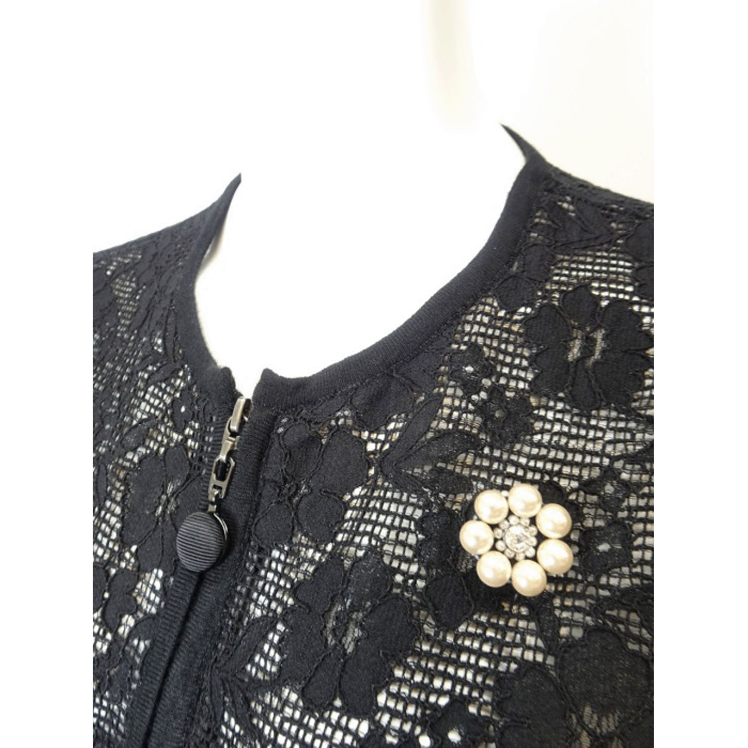 Super Beauty レース編みジップアップニットカーディガン - 画像5