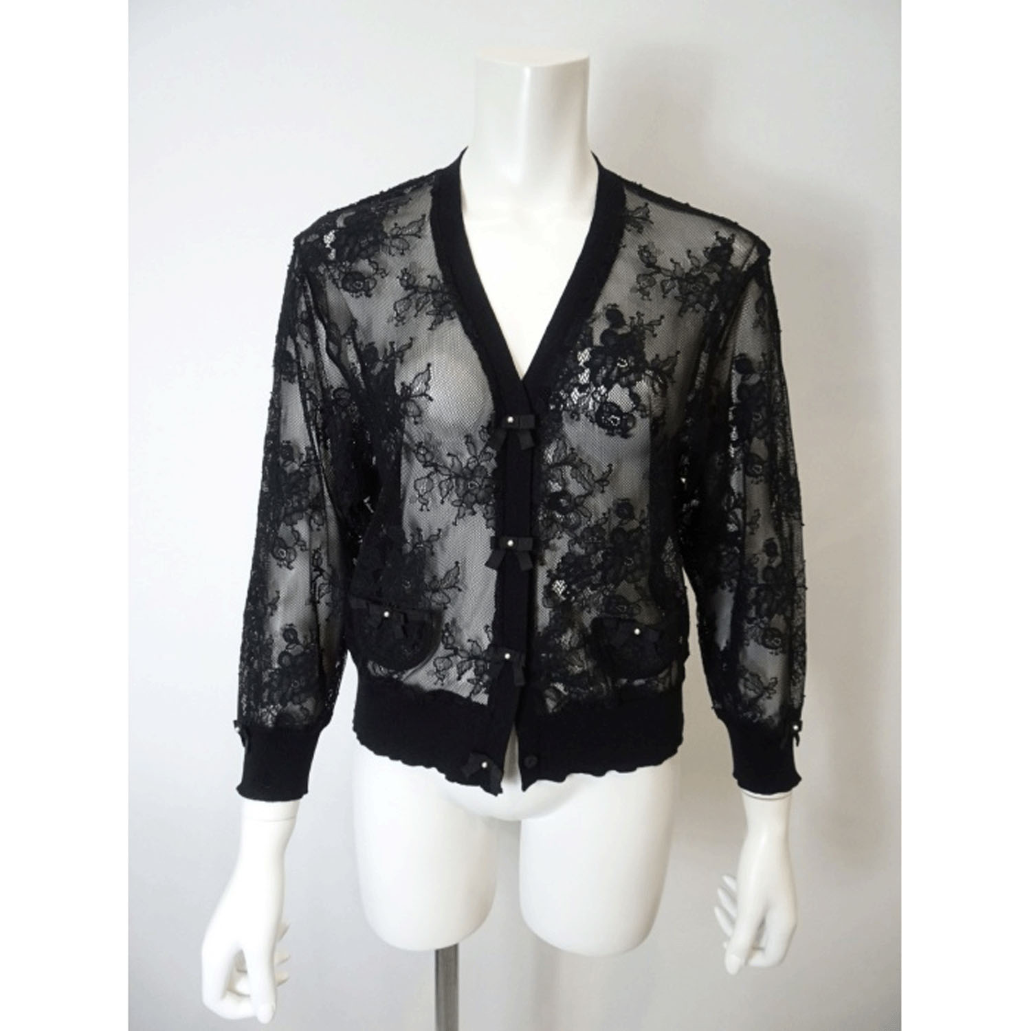 【4月上旬入荷予定】Super Beauty 透かしレース編みVネックニットカーディガン - 画像11