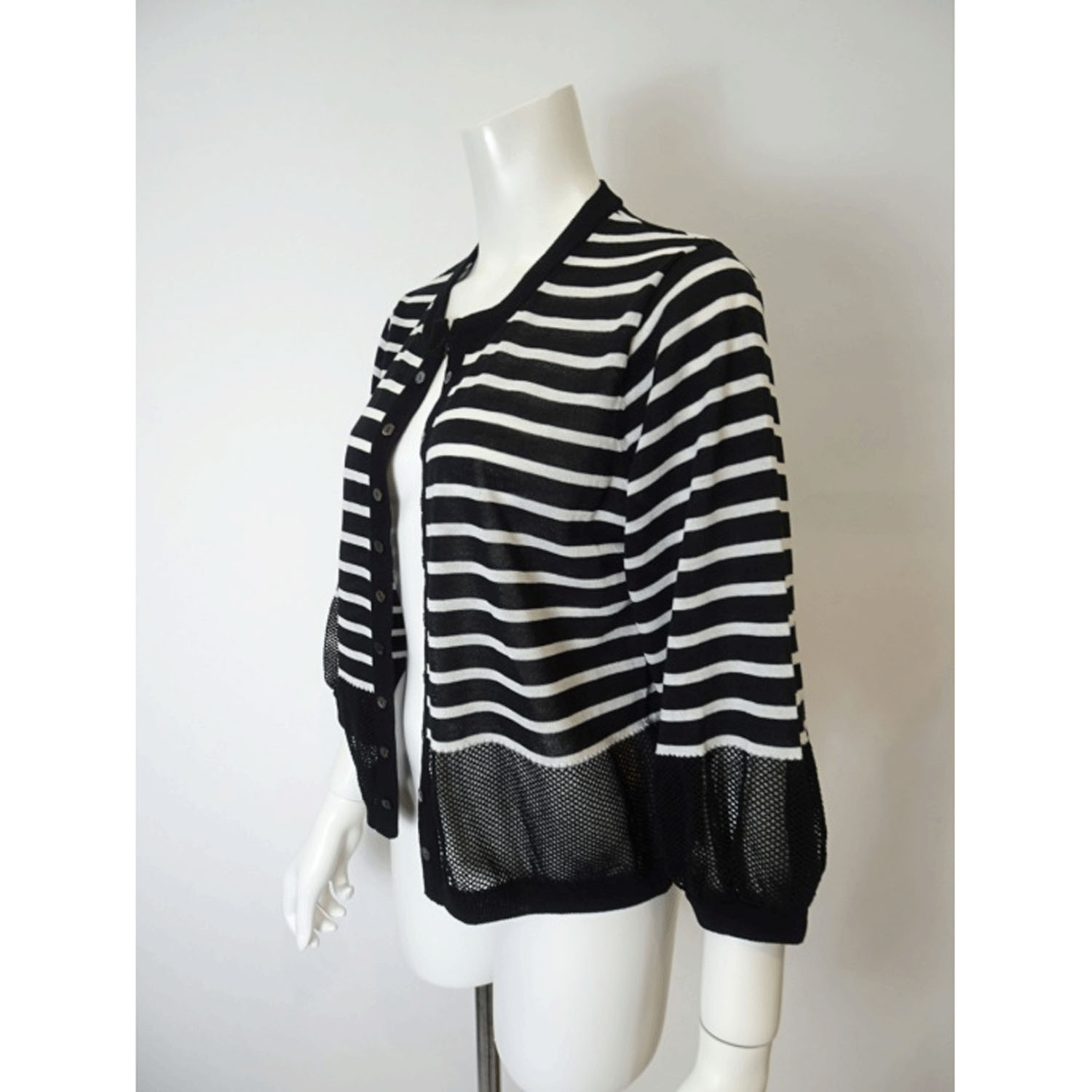 Super Beauty 袖バルーンデザインボーダー柄ニットカーディガン - 画像12