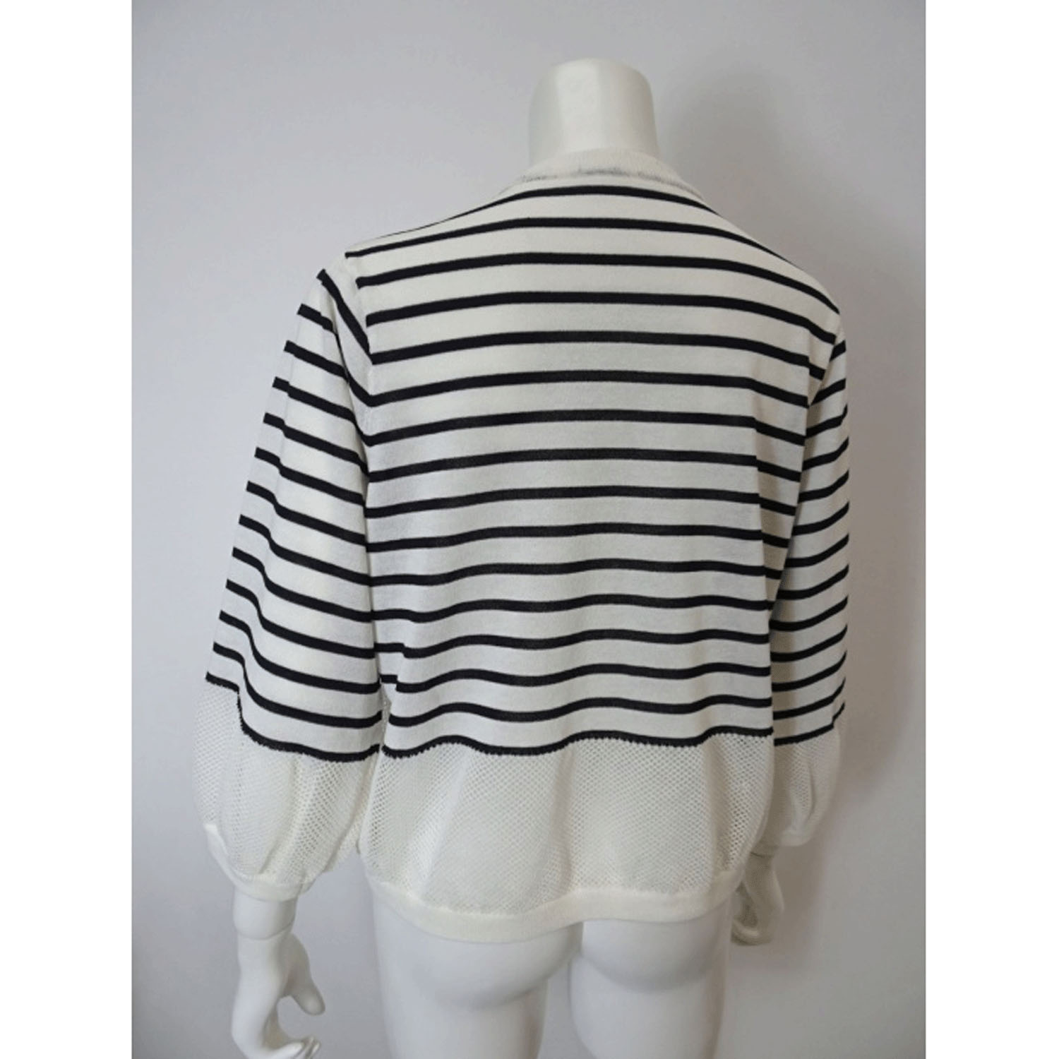 Super Beauty 袖バルーンデザインボーダー柄ニットカーディガン - 画像7