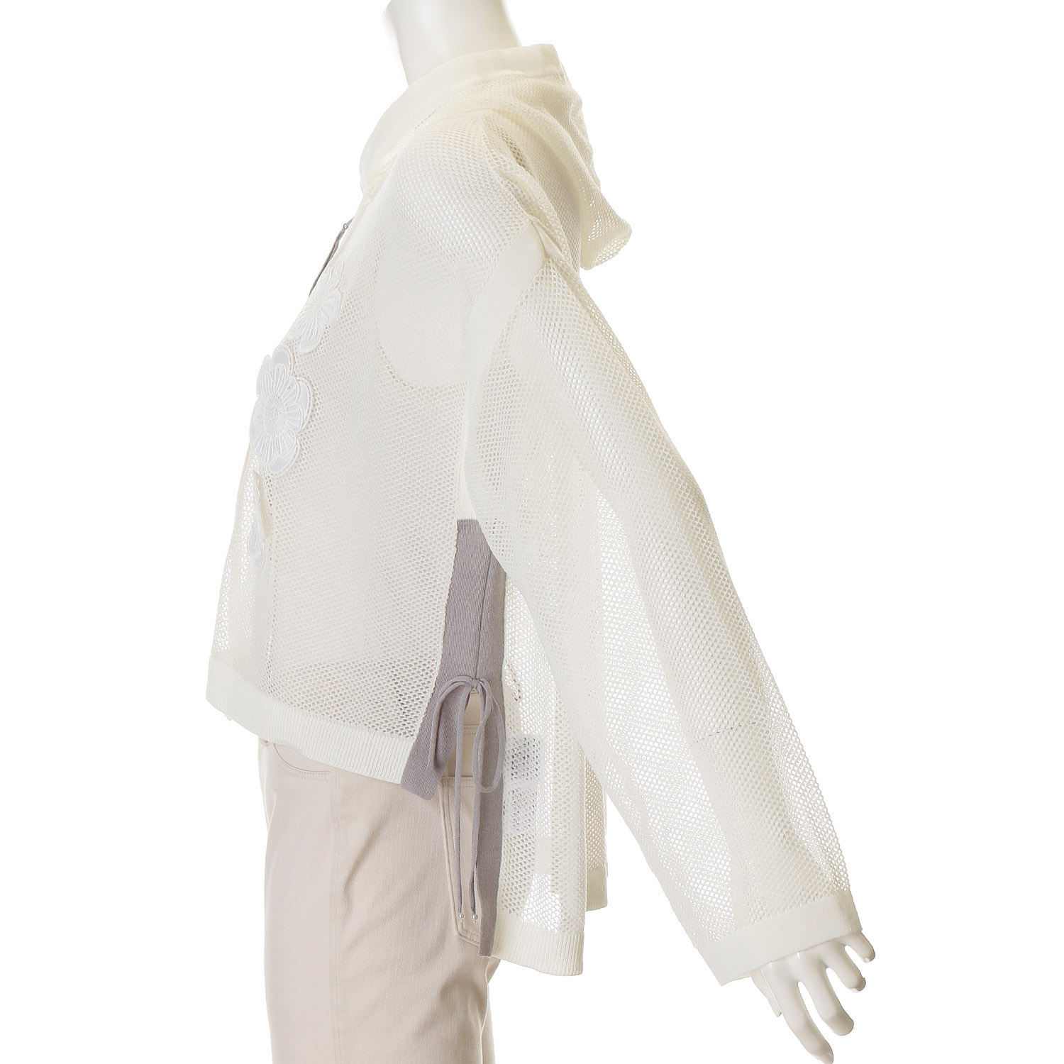 Super Beauty 花モチーフ付透かし編みニットパーカー - 画像7