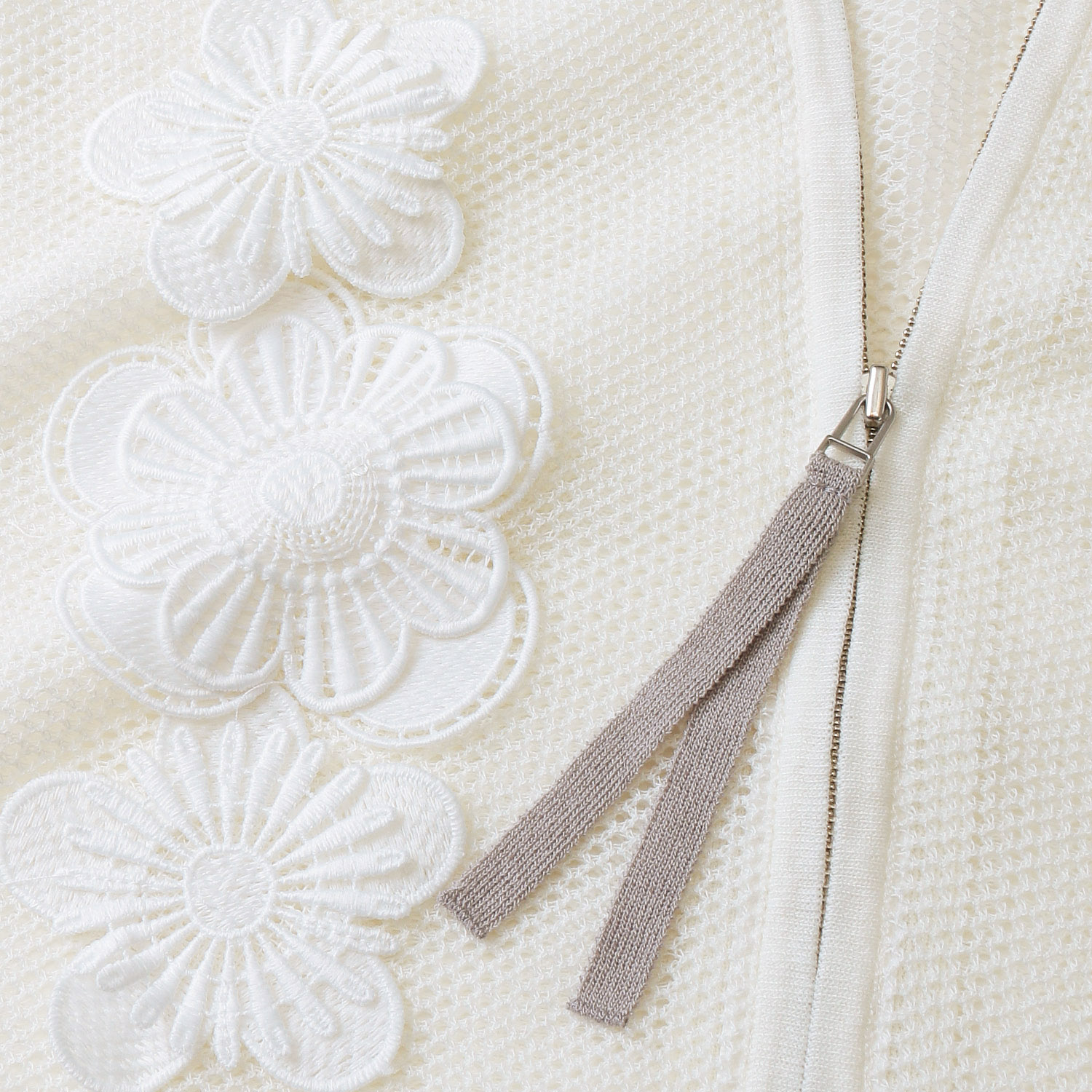 Super Beauty 花モチーフ付透かし編みニットパーカー - 画像9