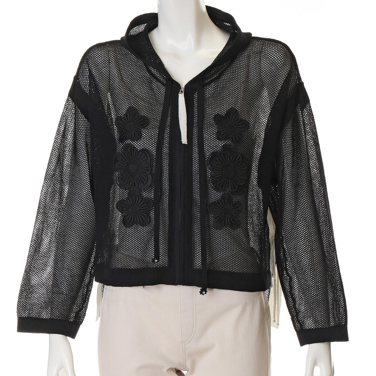 Super Beauty 花モチーフ付透かし編みニットパーカー - 画像10