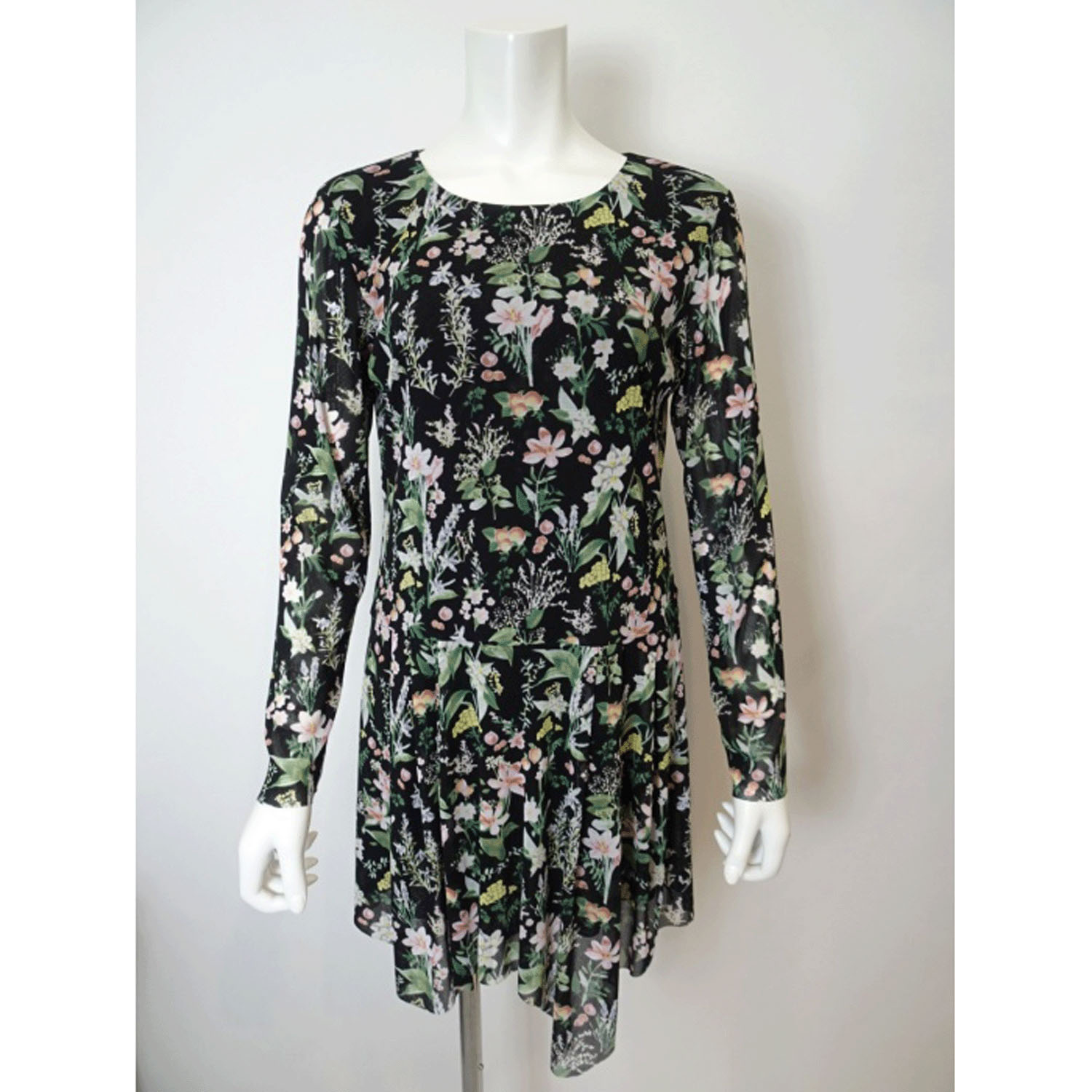 Super Beauty アシンメトリーヘム花柄プリントパワーネット素材チュニック - 画像6