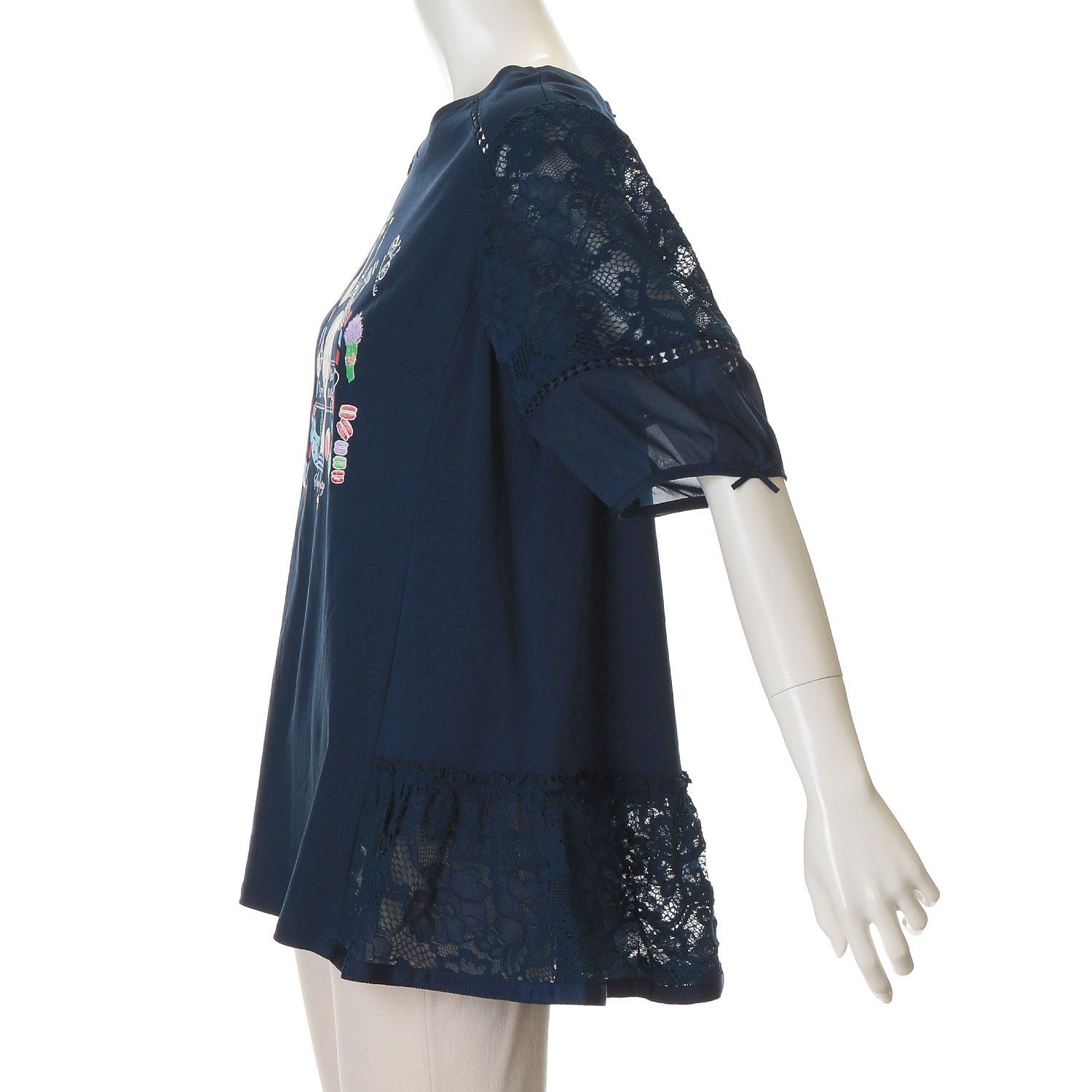 Super Beauty 胸元Parisモチーフプリント レース切替×パフ袖ロングTシャツ - 画像18