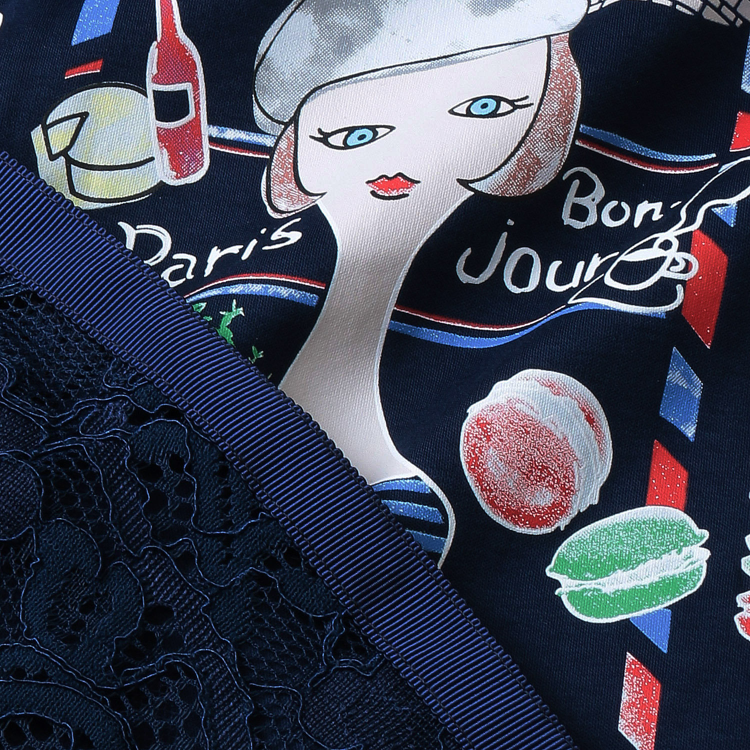 Super Beauty 胸元Parisモチーフプリント レース切替×パフ袖ロングTシャツ - 画像20