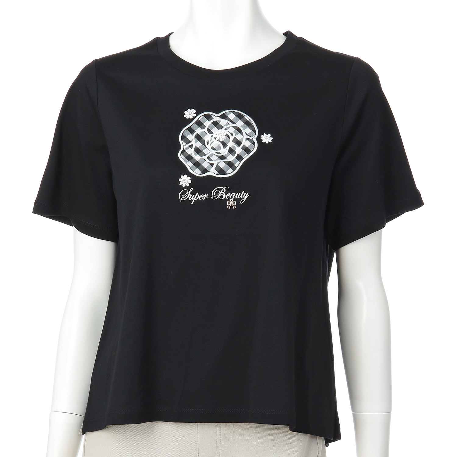 Super Beauty 胸元×袖ギンガムチェック柄使いTシャツ