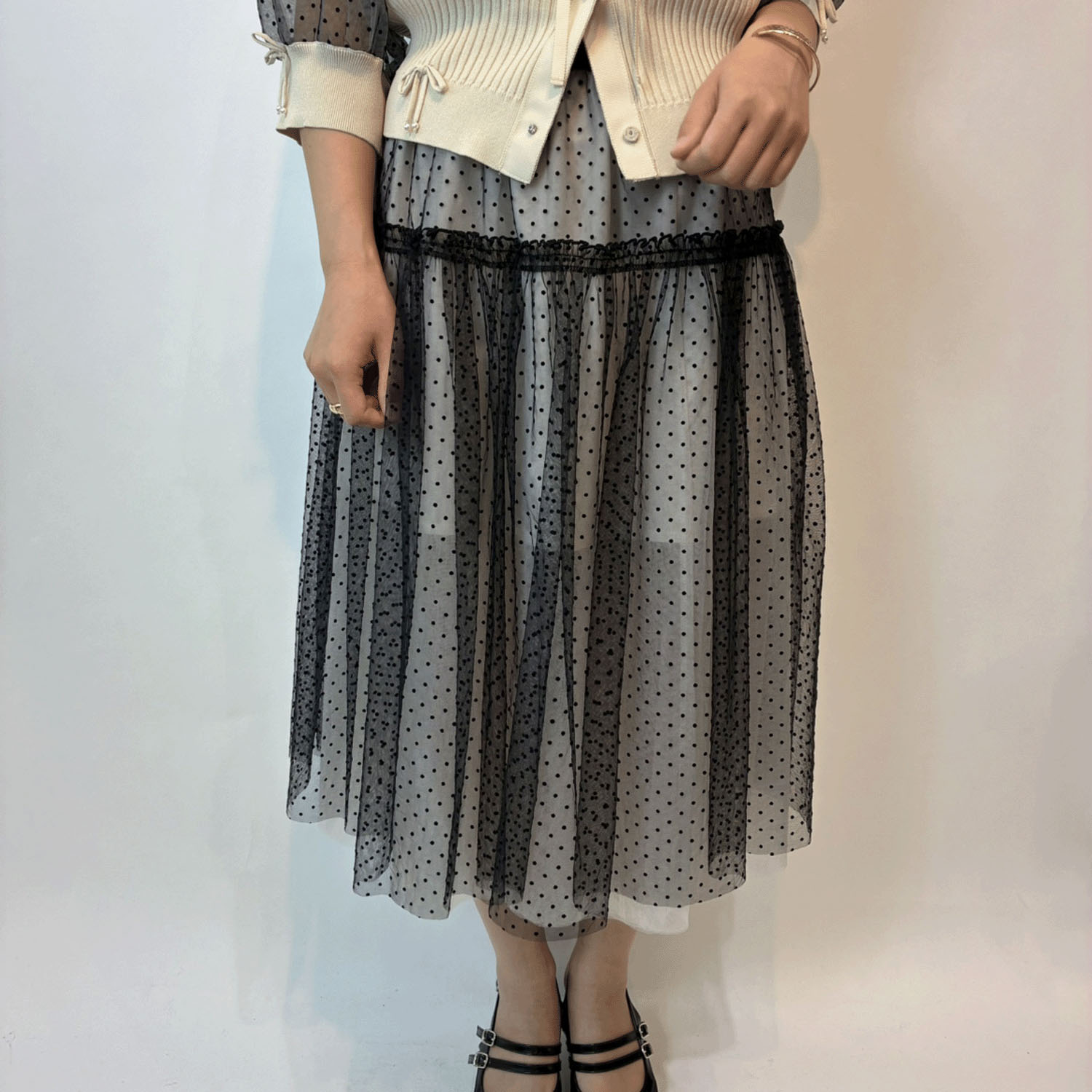 Super Beauty フロッキードットプリントスカート - 画像7