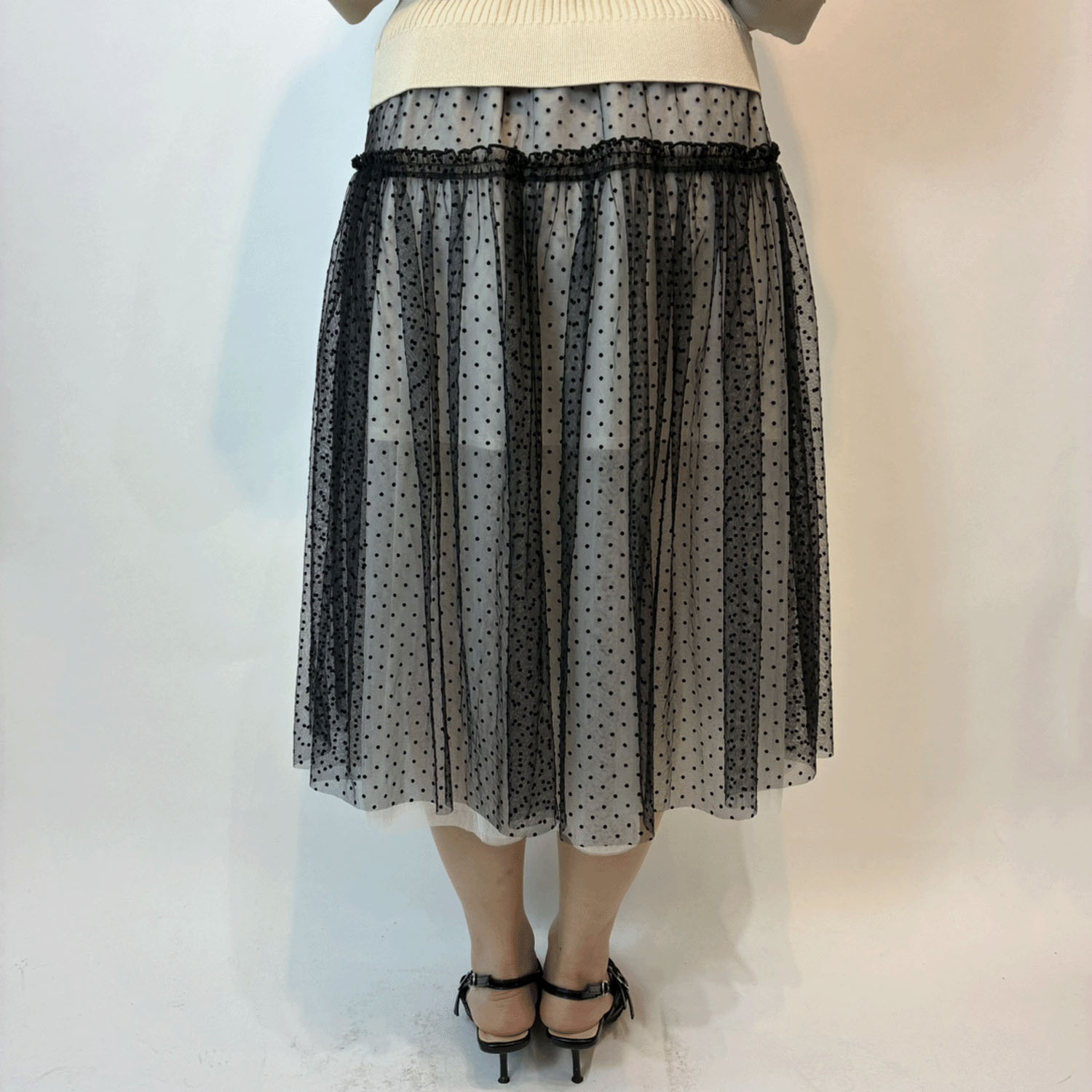 Super Beauty フロッキードットプリントスカート - 画像9