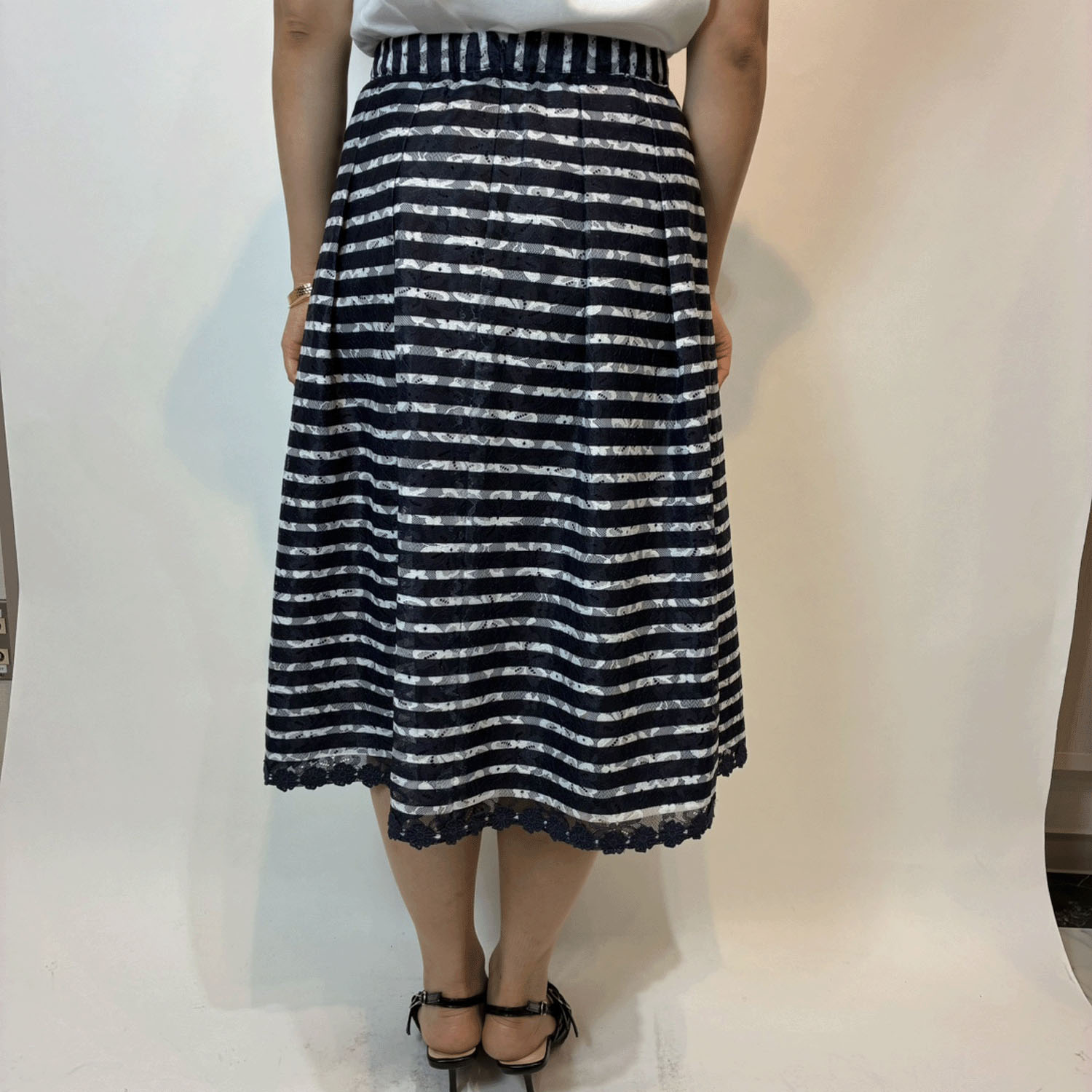 【4月初旬入荷予定】Super Beauty ボーダー柄プリントレース素材スカート - 画像8