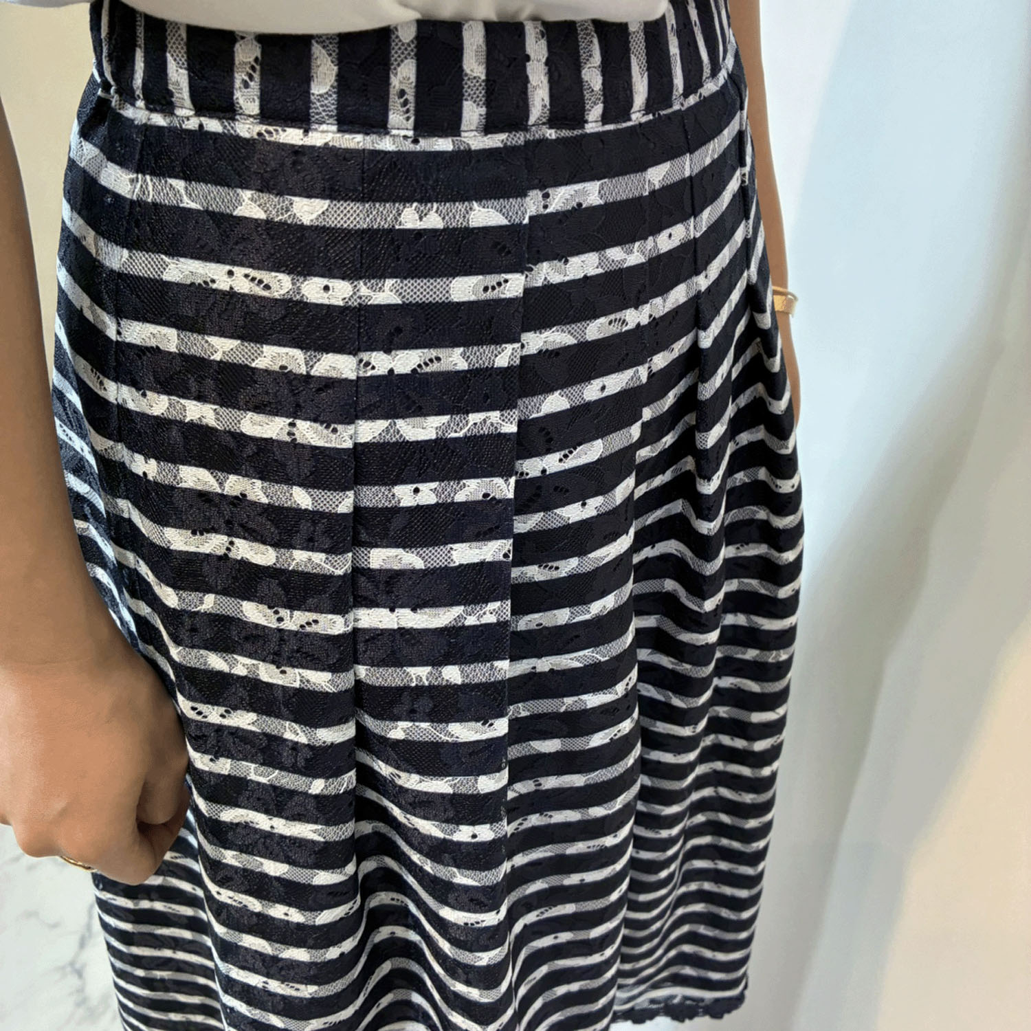 【4月初旬入荷予定】Super Beauty ボーダー柄プリントレース素材スカート - 画像9