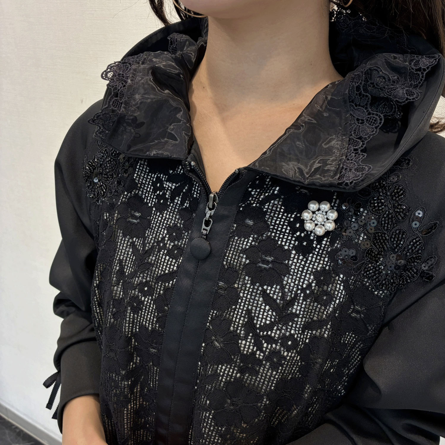 【Insta Live】Super Beauty スタンドフリル透かしレースコート - 画像7