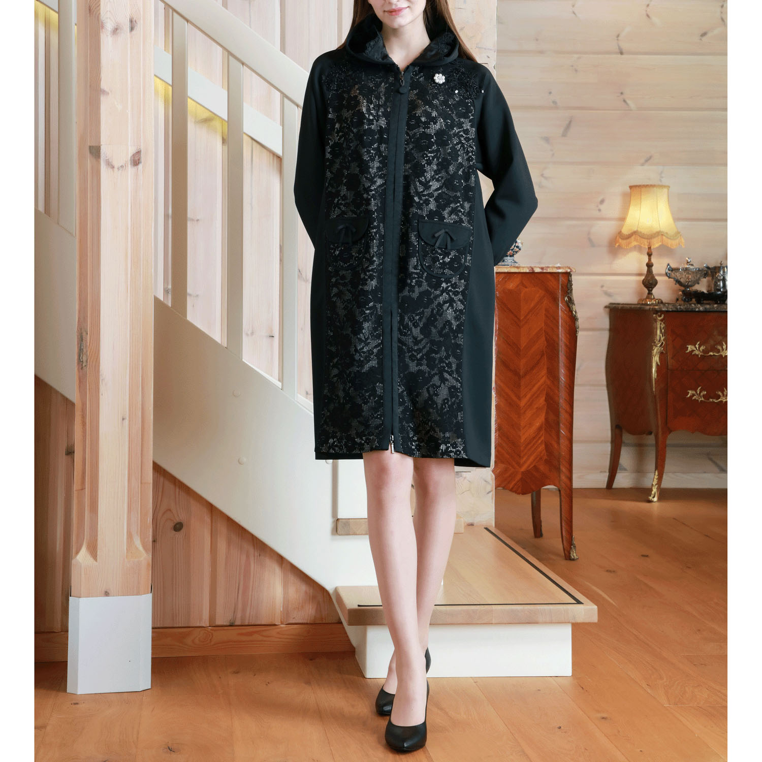 【Insta Live】Super Beauty スタンドフリル透かしレースコート - 画像1