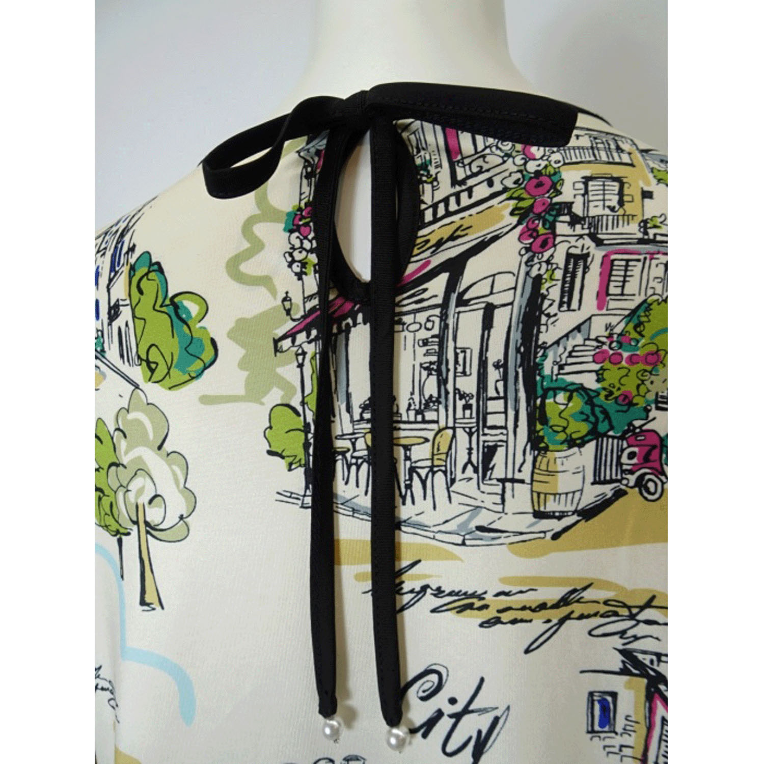 Super Beauty 街並み風景プリントパフスリーブカットソー - 画像13