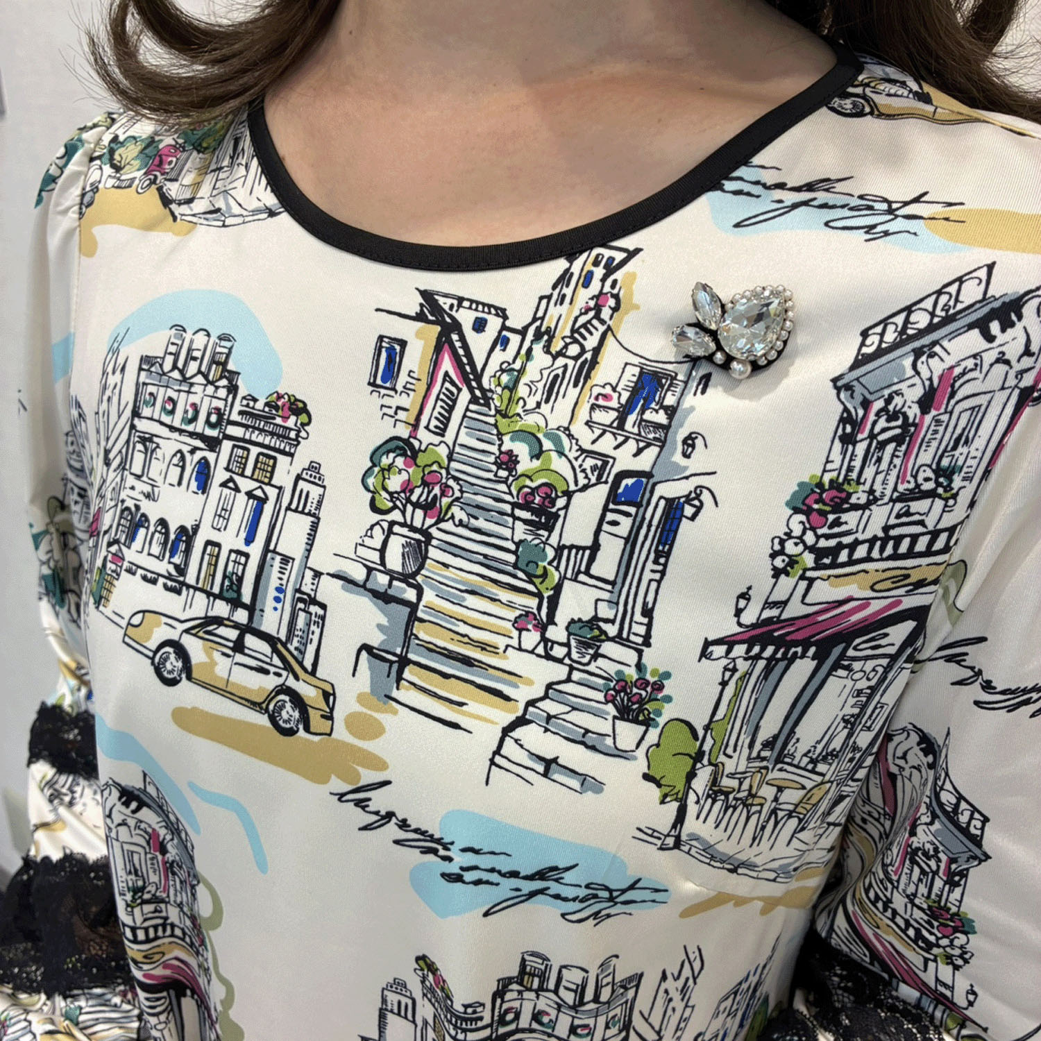 Super Beauty 街並み風景プリントパフスリーブカットソー - 画像8