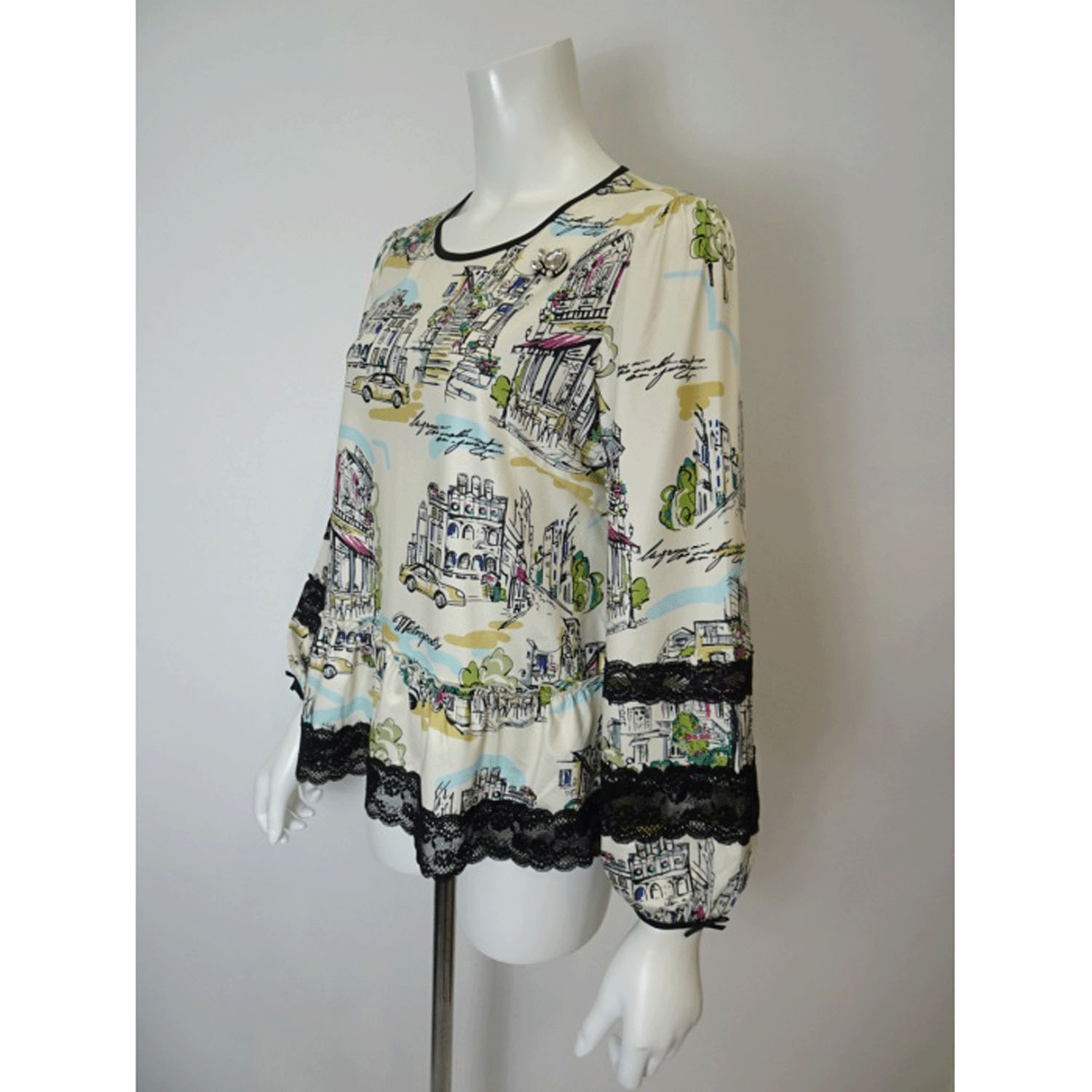 Super Beauty 街並み風景プリントパフスリーブカットソー - 画像10